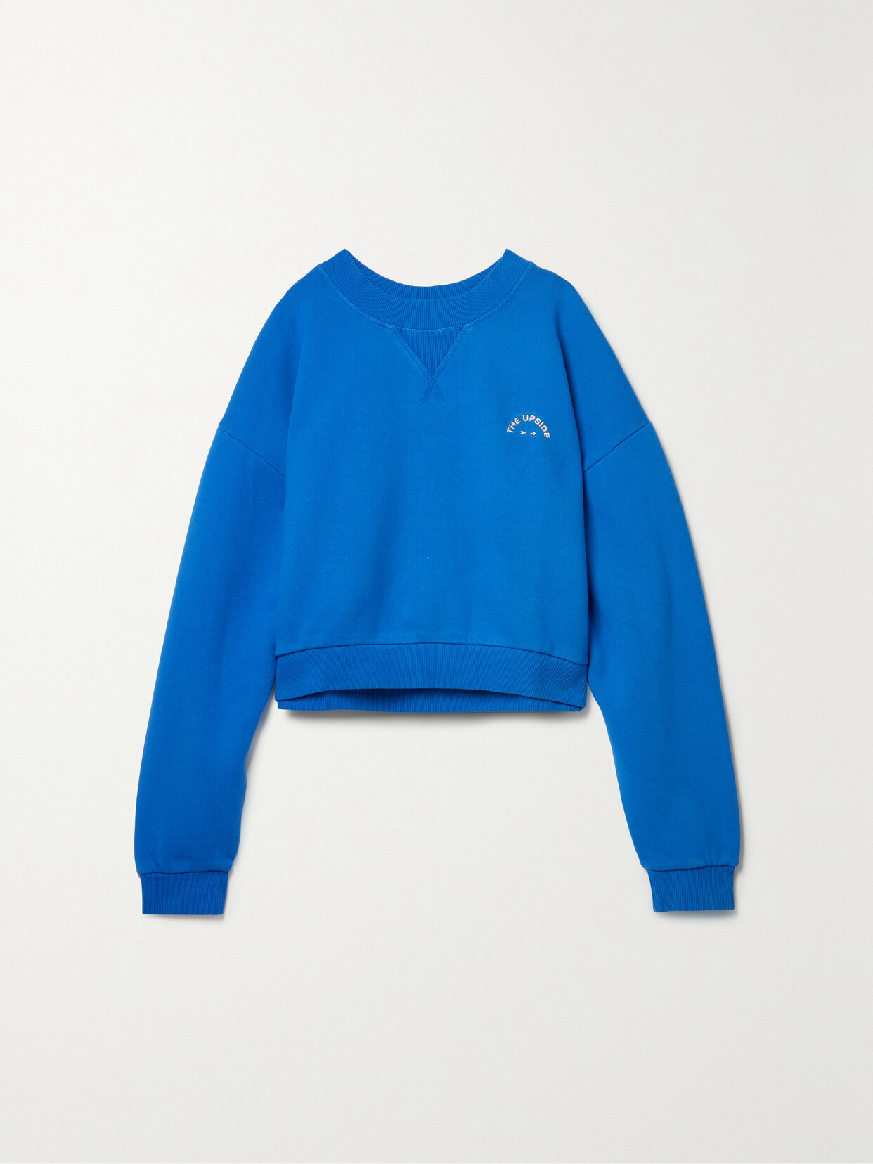 The Upside - Dominique Cropped Embroidered Organic Cotton-jersey Sweatshirt - Blue