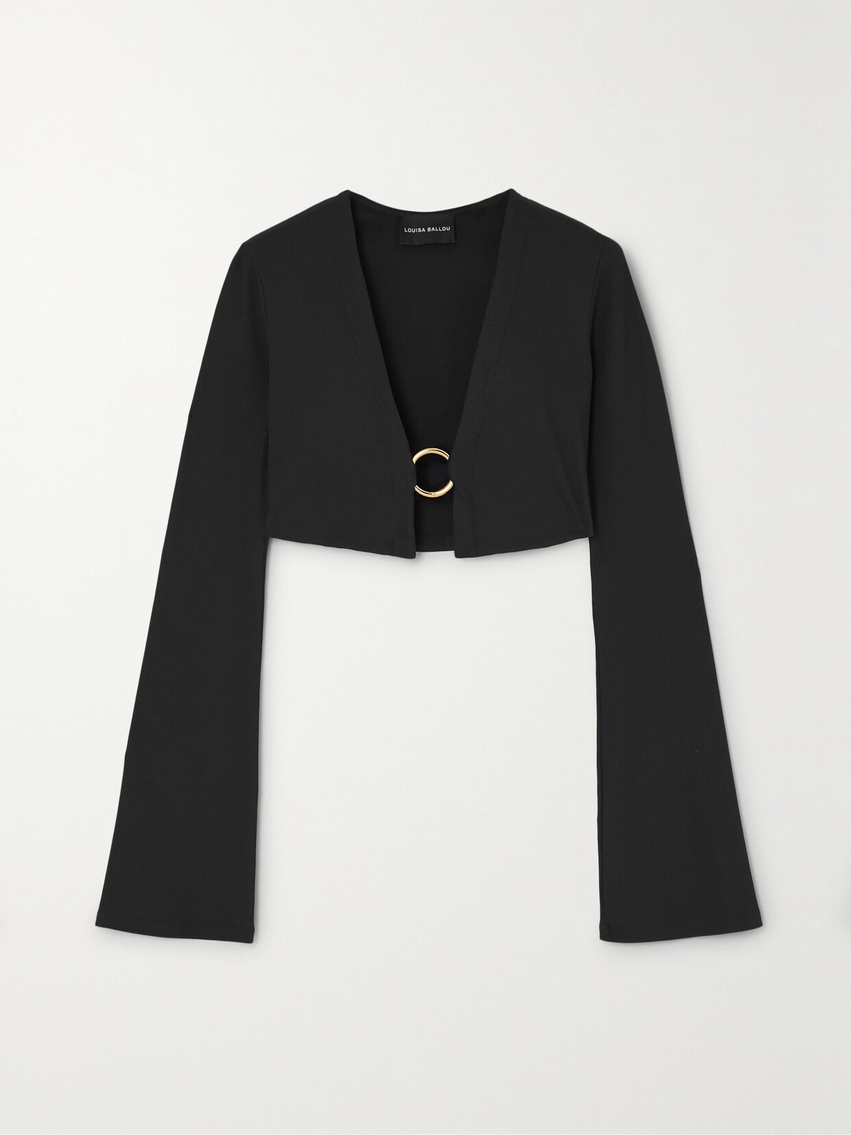 LOUISA BALLOU CROPPED RING-DETAILED RIBBED JERSEY CARDIGAN