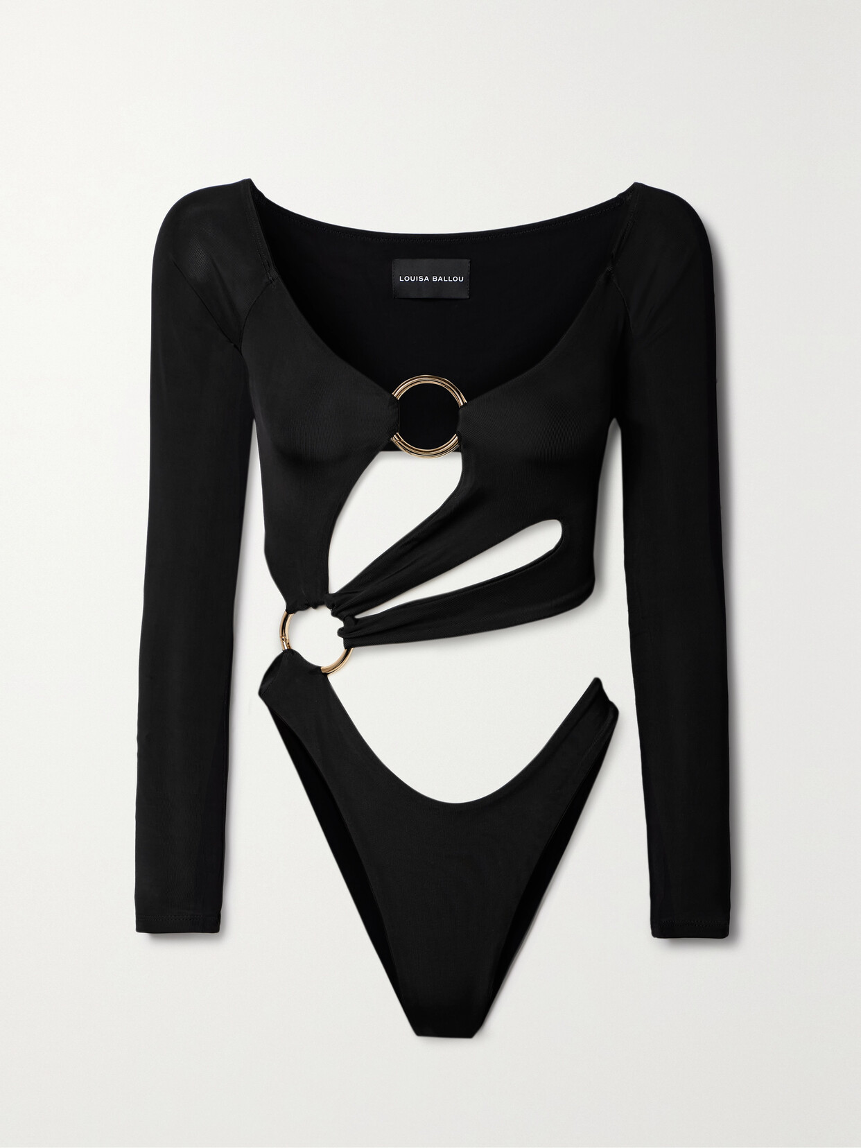 Louisa Ballou Cutout Embellished Stretch-jersey Bodysuit - Black