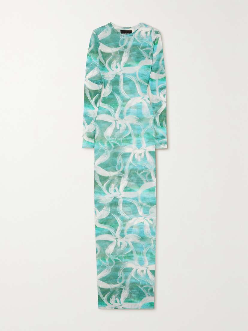 Louisa Ballou High Tide Floral-print Stretch Recycled-tulle Maxi Dress