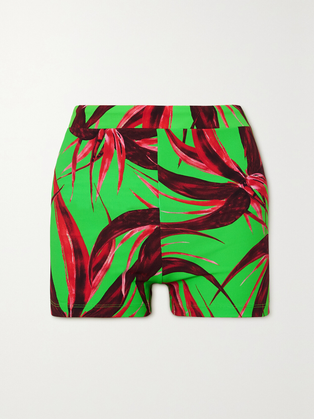 Louisa Ballou Floral-print Ribbed Stretch-jersey Shorts - Green