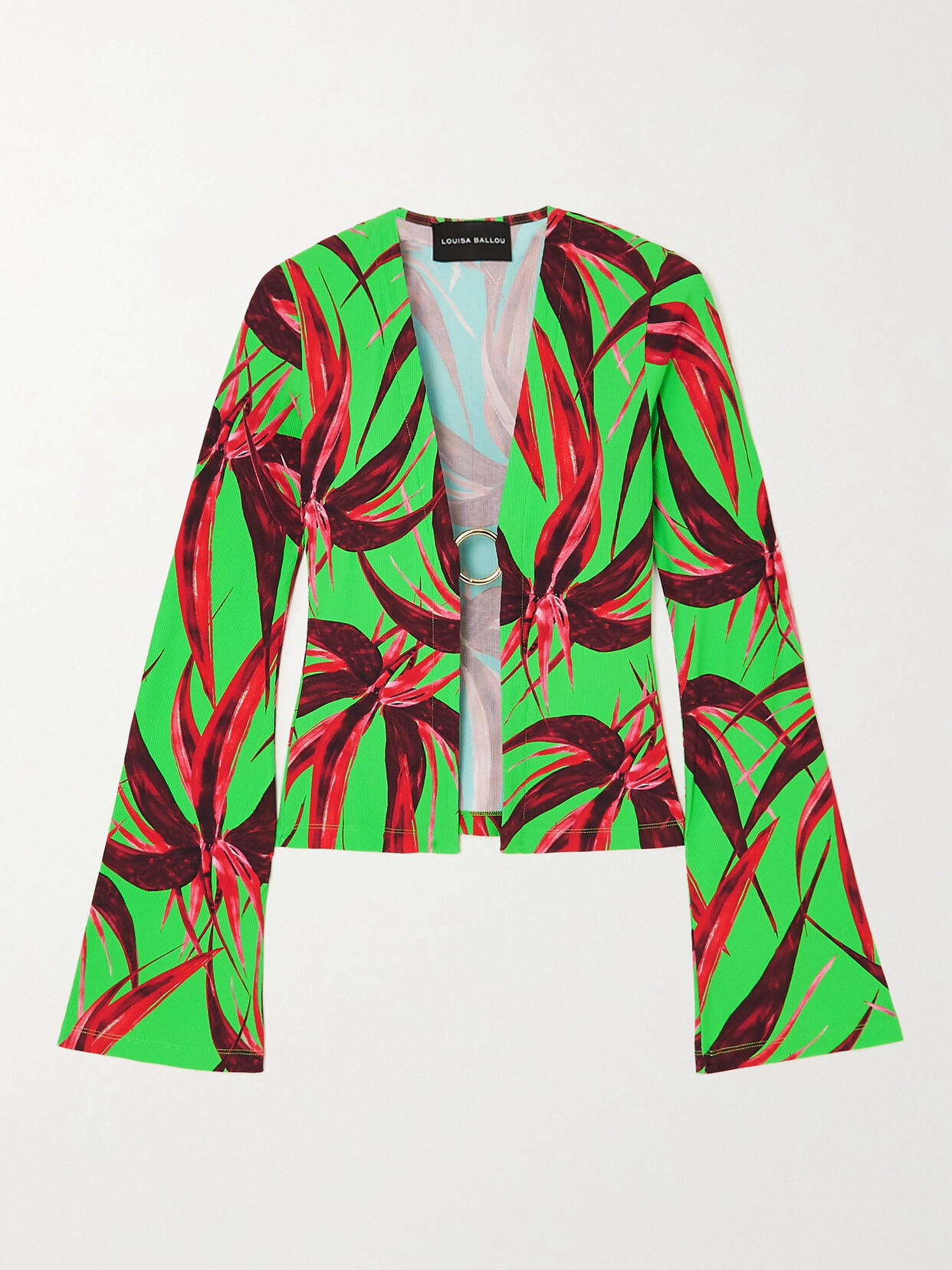 Louisa Ballou Embellished Printed Ribbed Jersey Cardigan In Unknown