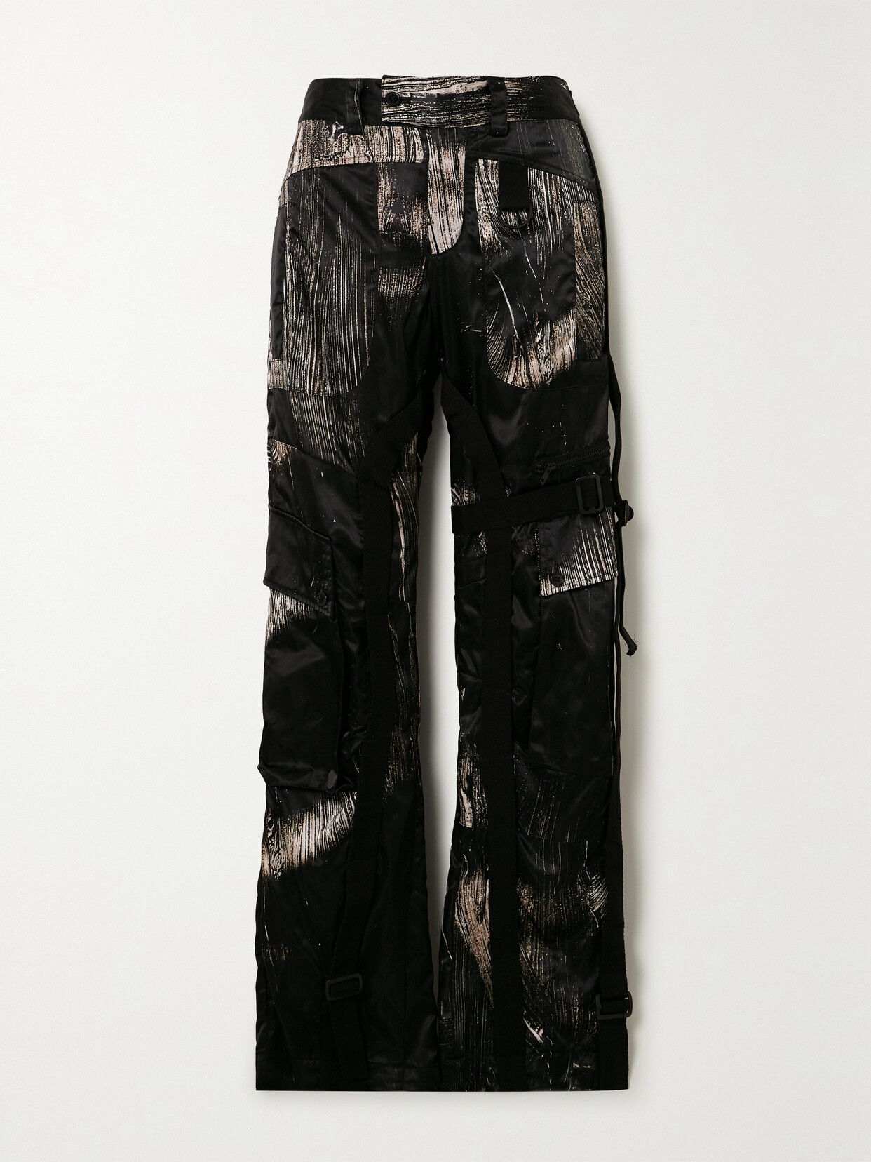 Louisa Ballou - Grosgrain-trimmed Printed Satin-drill Cargo Pants - Black