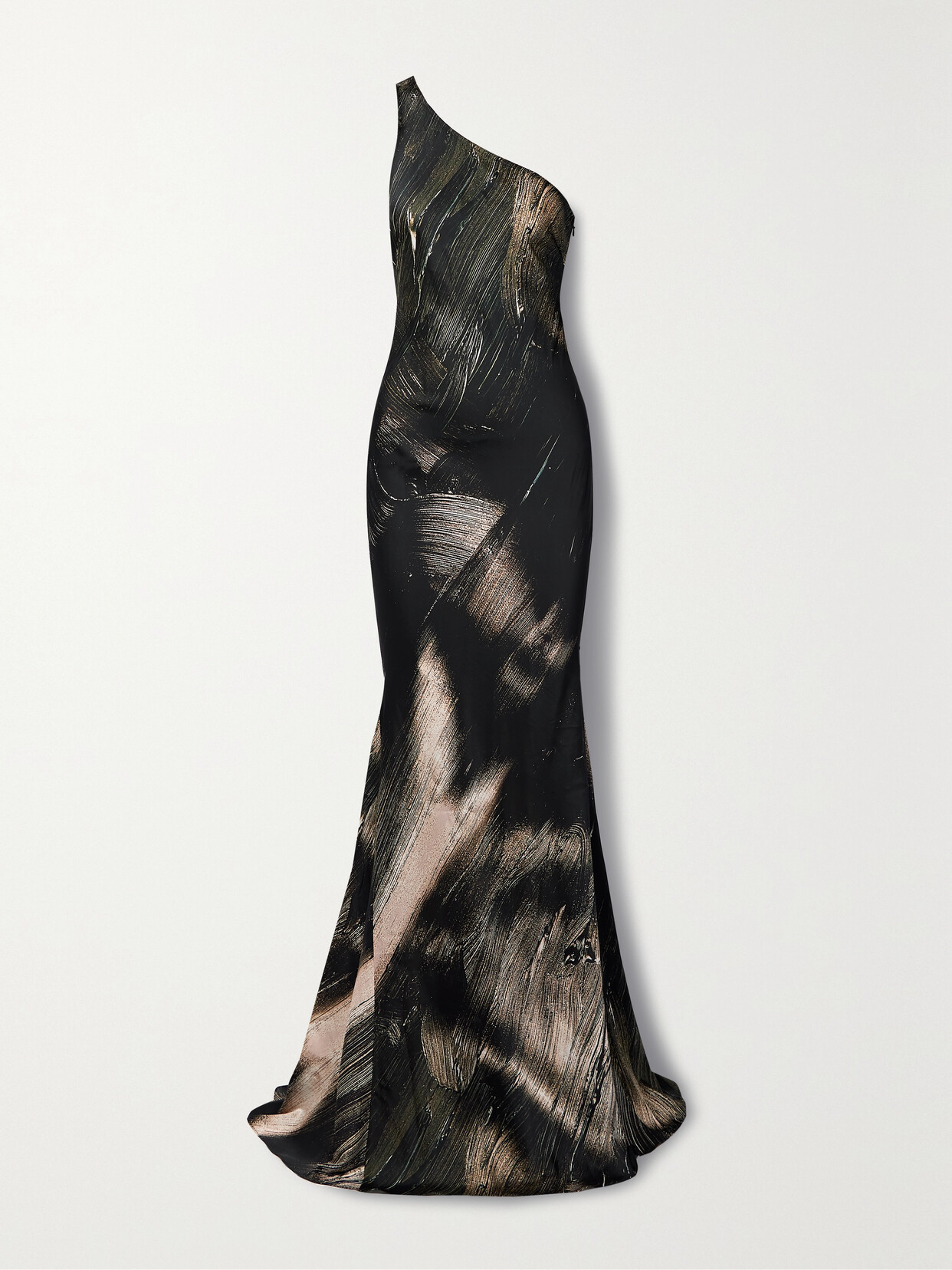 Louisa Ballou One-shoulder Printed Stretch-silk Maxi Dress - Black