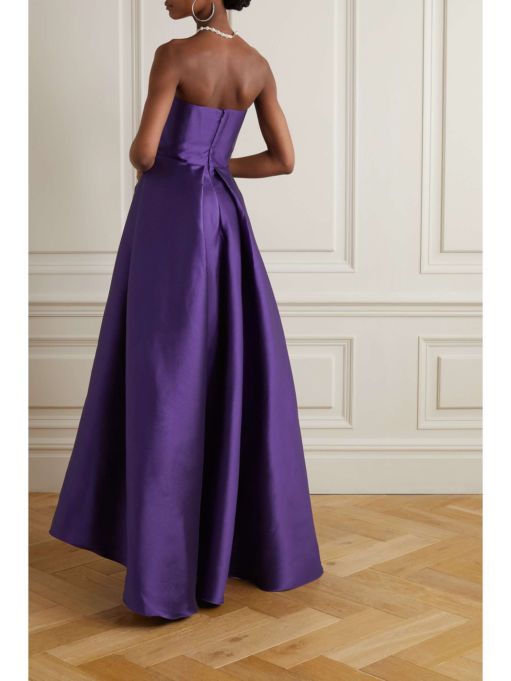 SOLACE LONDON Tiffany strapless pleated satin-twill gown
