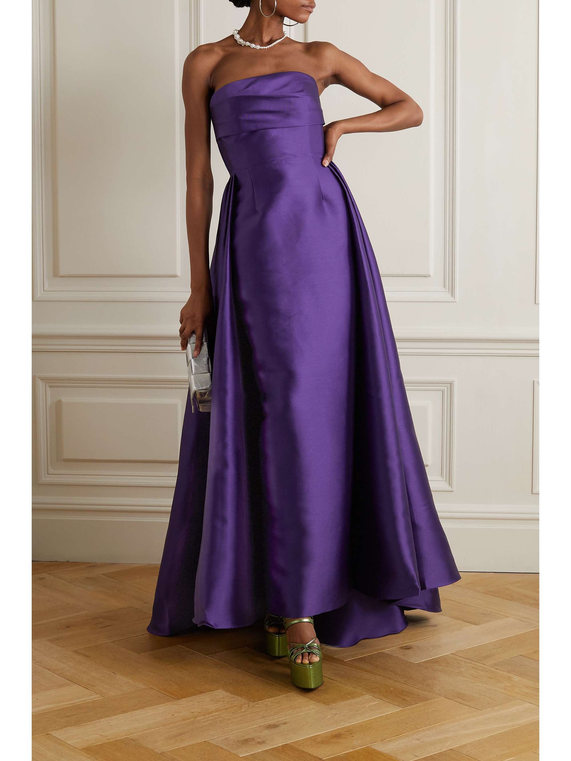 SOLACE LONDON Tiffany strapless pleated satin-twill gown