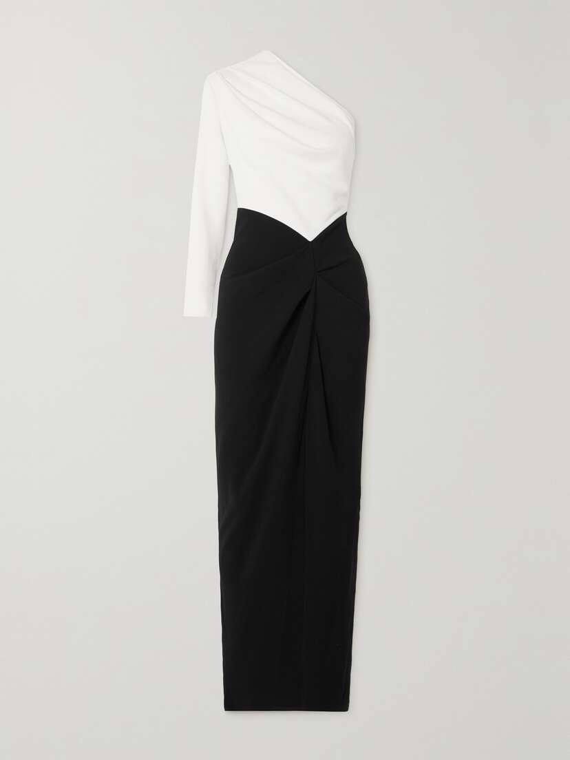 Solace London Lilly One-sleeve Two-tone Stretch-crepe Maxi Dress