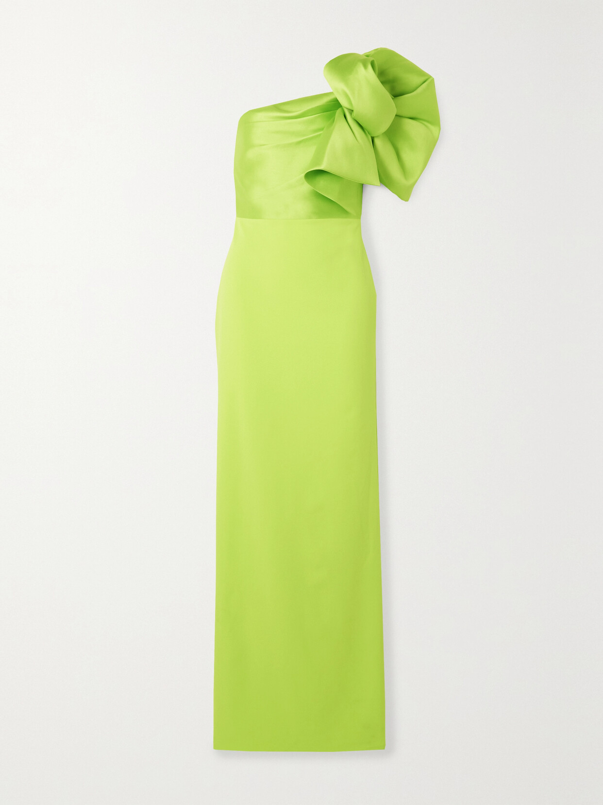 Solace London Iyana Bow-embellished One-shoulder Satin And Crepe Maxi Dress - Green