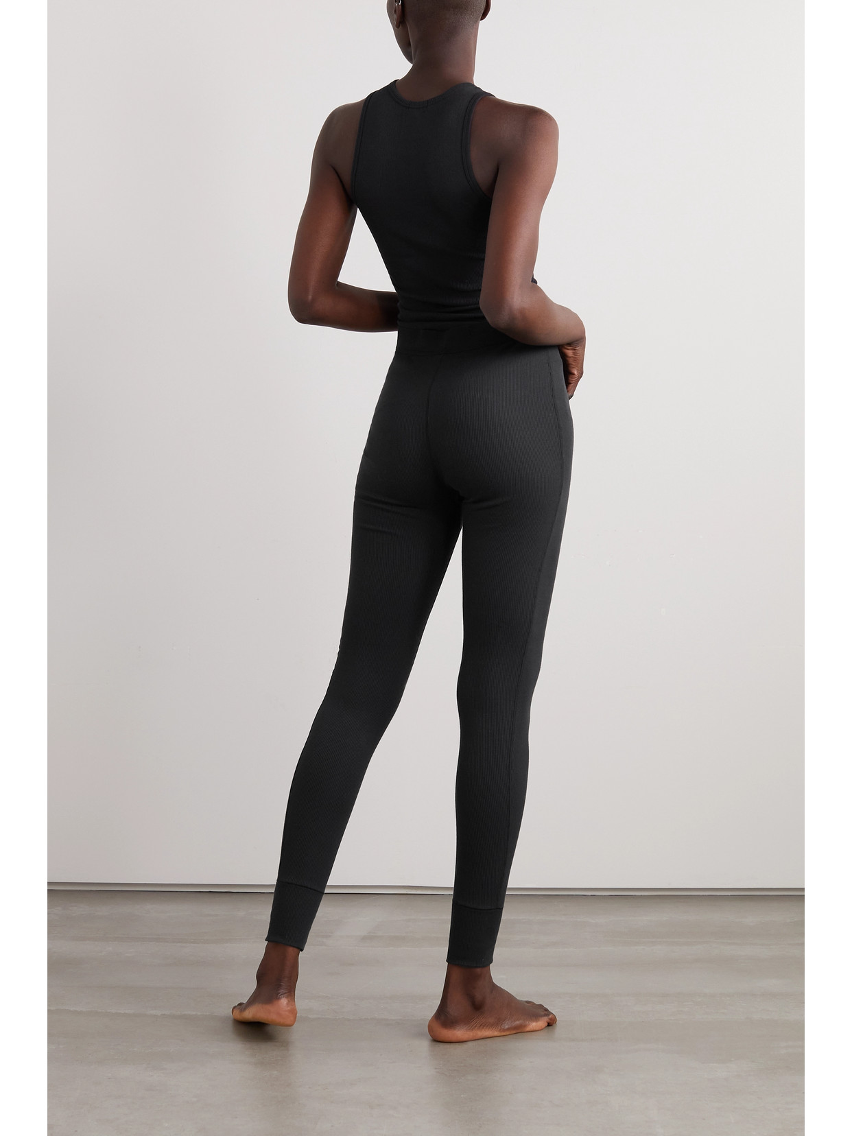 Skims Ribbed Cotton-blend Leggings In Black