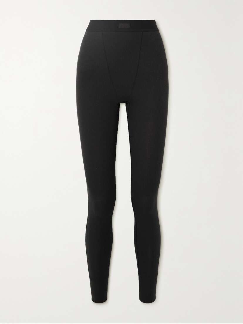 Skims Ribbed Cotton-blend Leggings - Soot