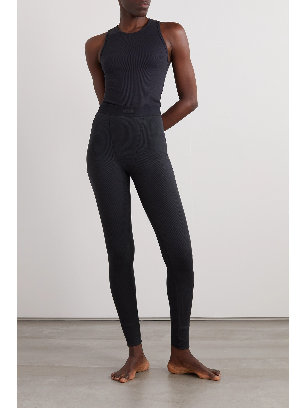 Skims Ribbed Cotton-blend Leggings In Black