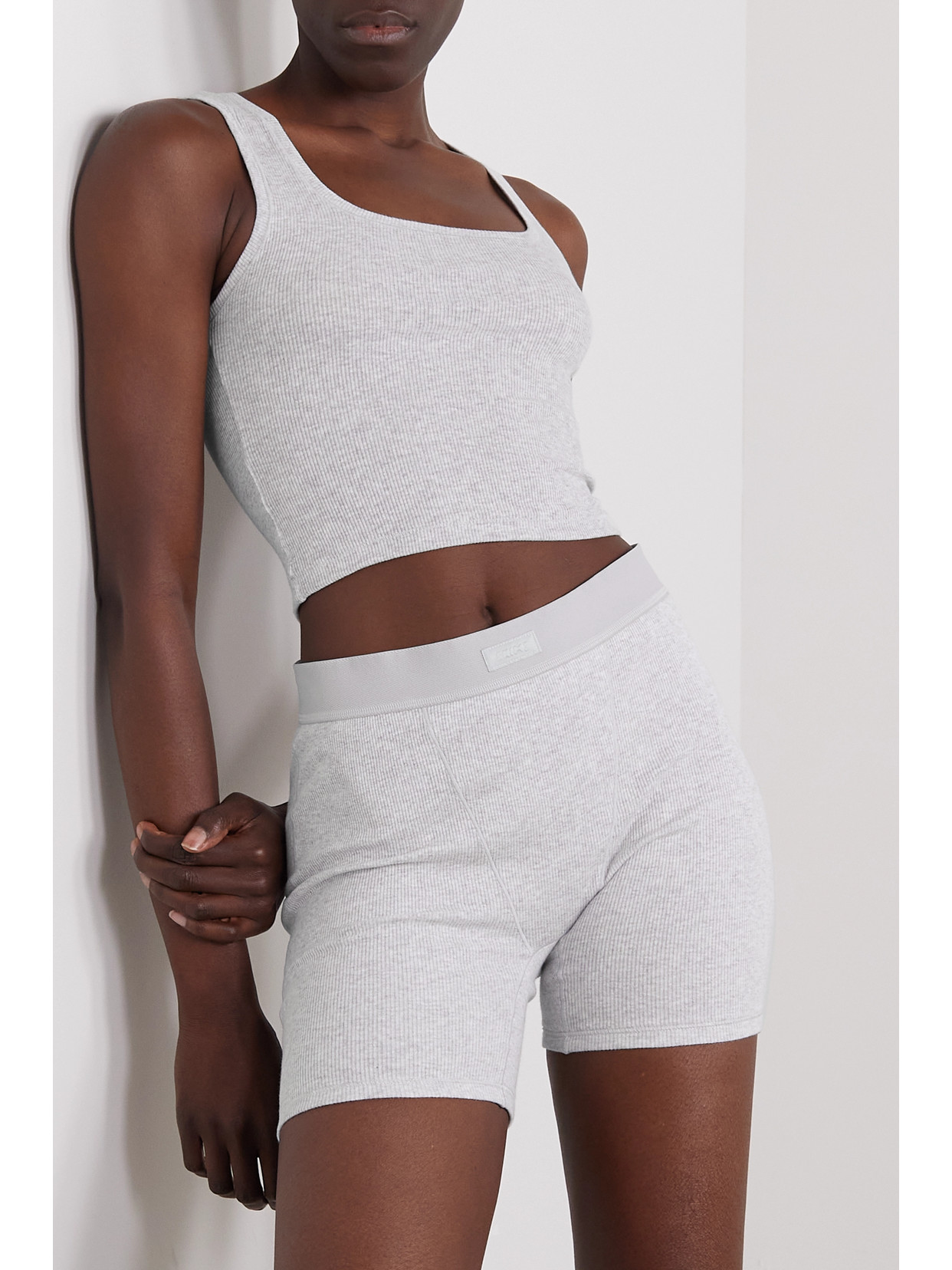 Skims Ribbed Stretch-cotton Tank Top In Gray