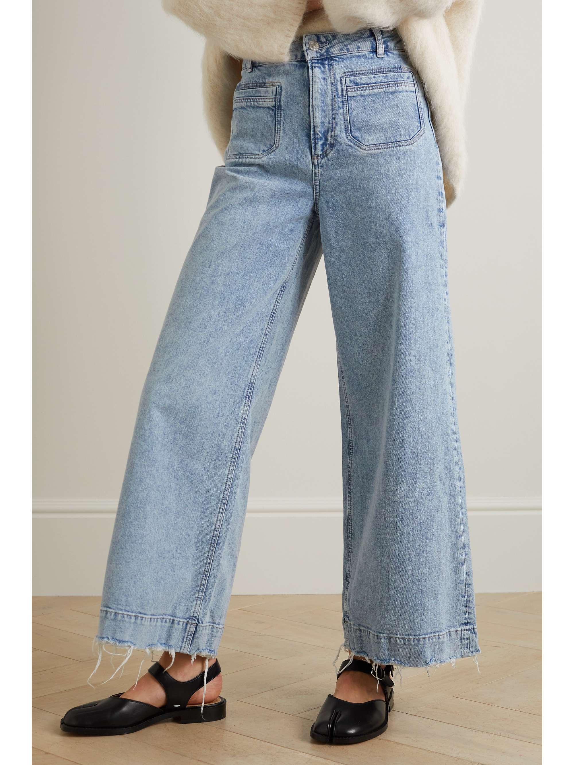 PAIGE Harper frayed high-rise wide-leg jeans