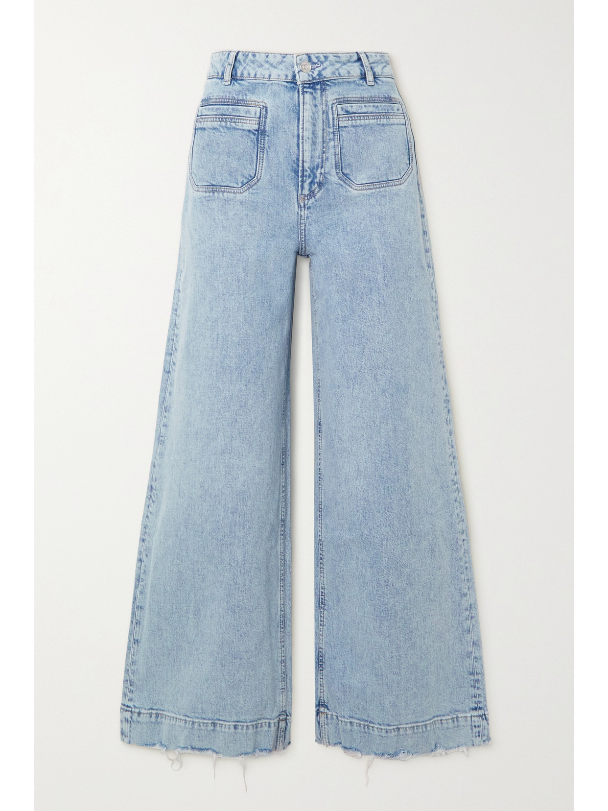 PAIGE HARPER FRAYED HIGH-RISE WIDE-LEG JEANS