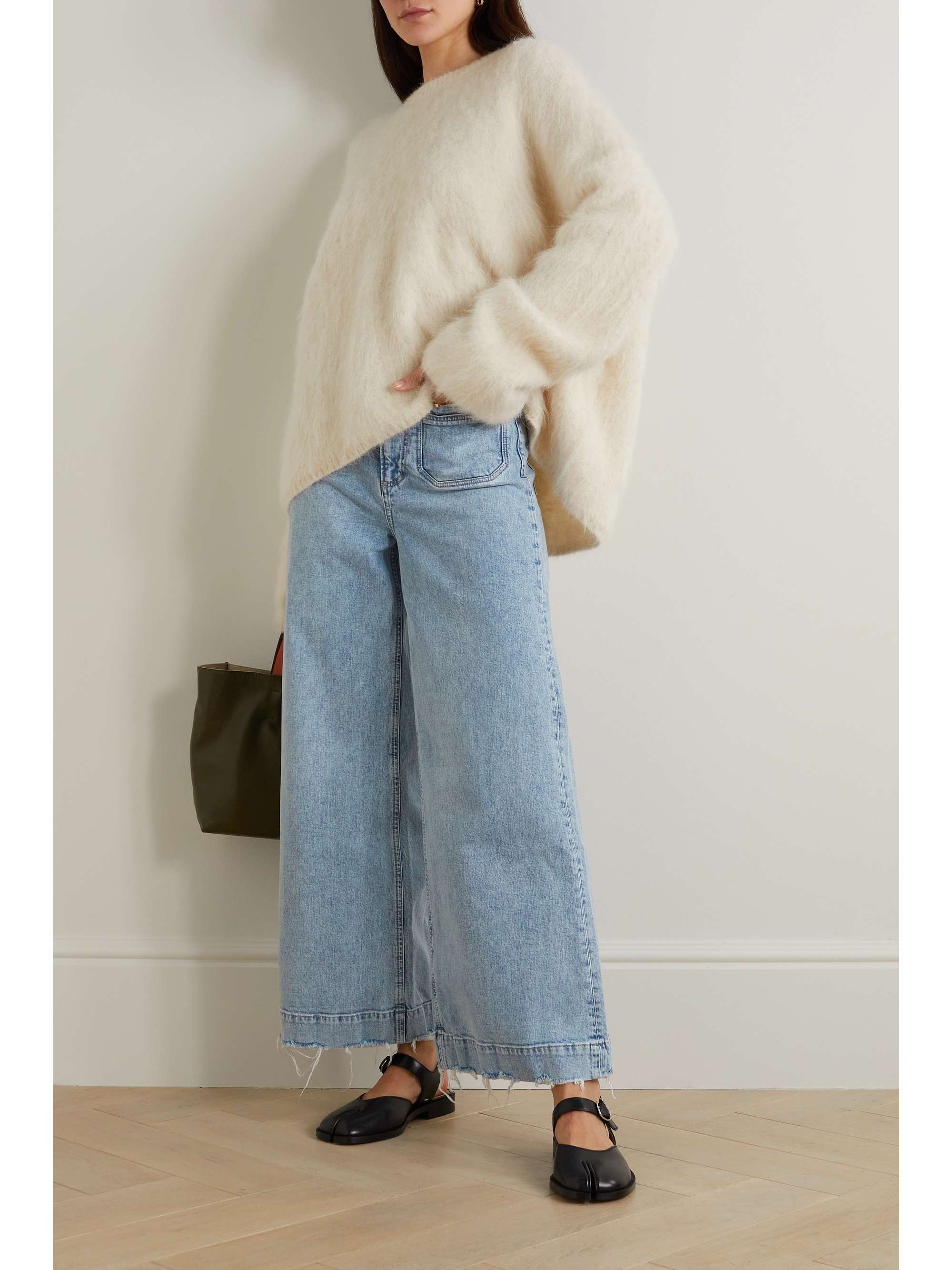 PAIGE Harper frayed high-rise wide-leg jeans