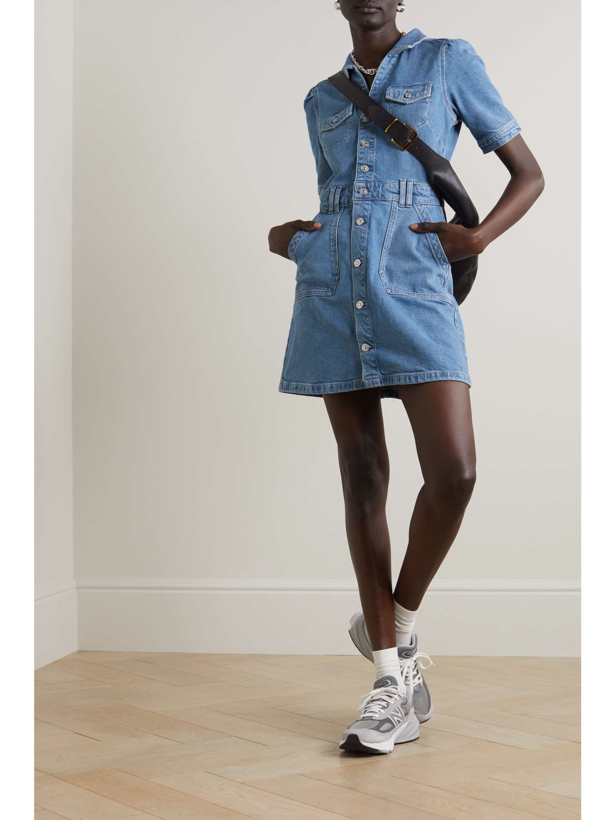 PAIGE Mayslie topstitched denim mini dress