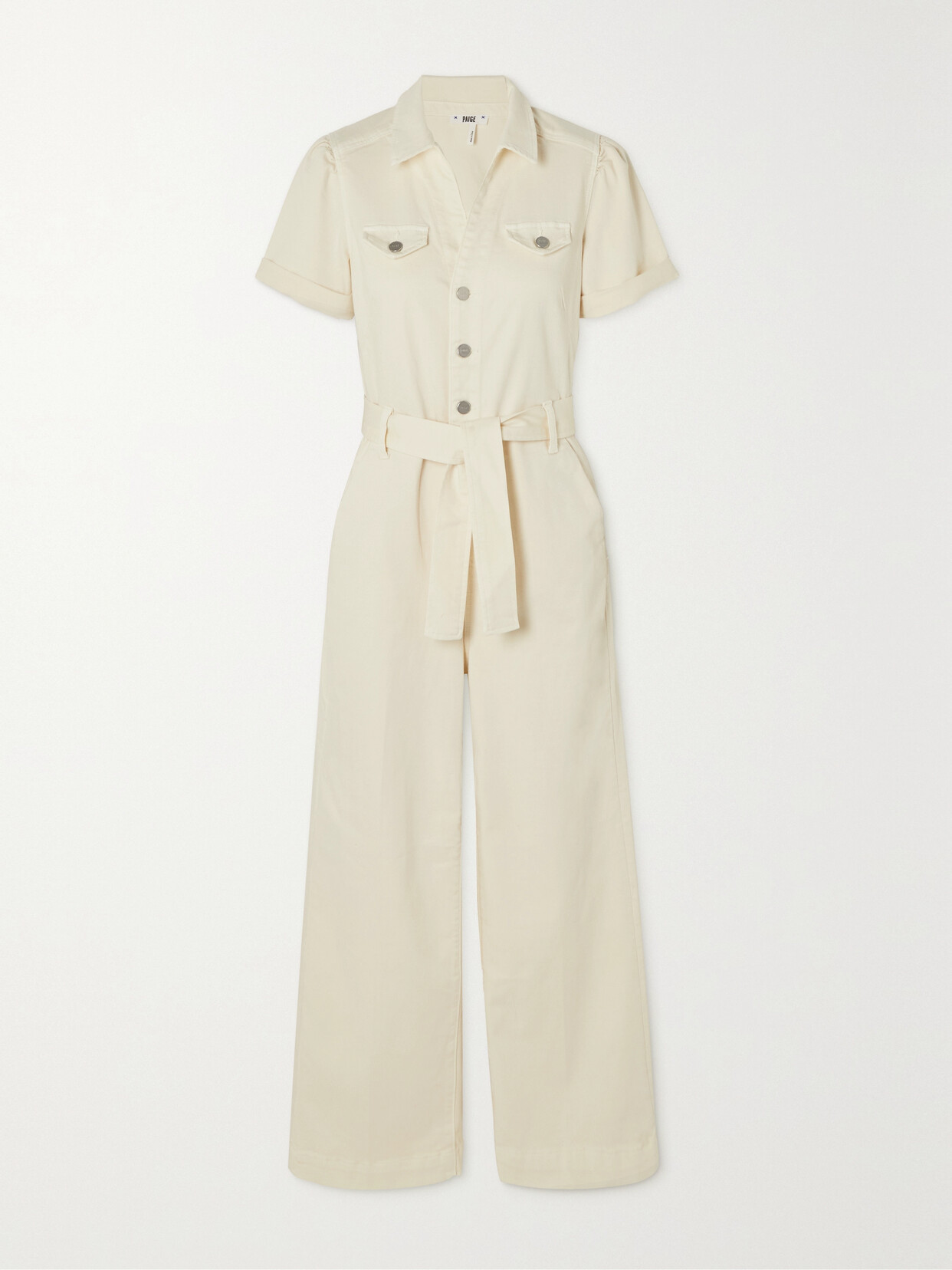 PAIGE - Anessa Belted Denim Jumpsuit - Off-white