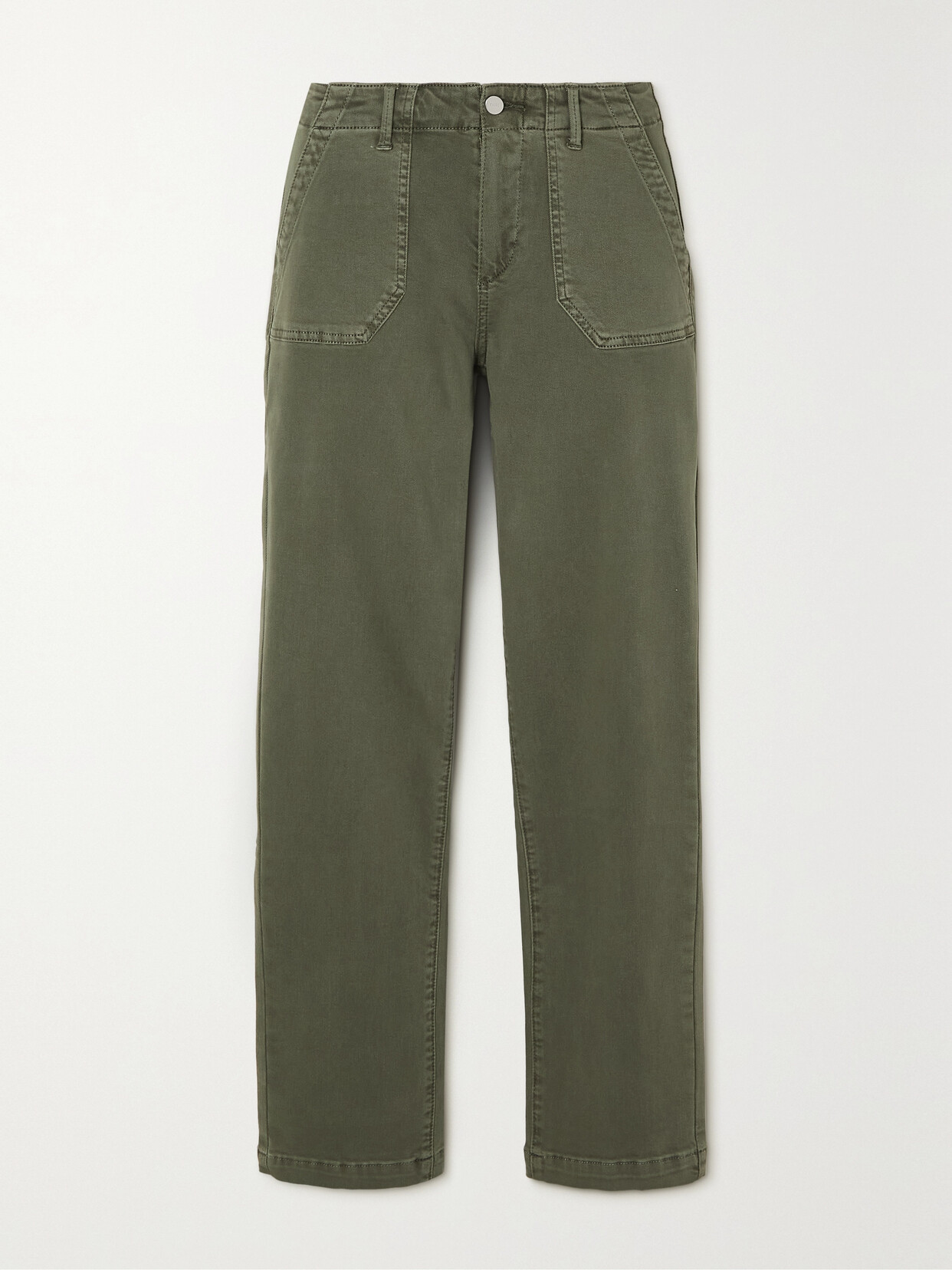 Paige Mayslie Cropped Cotton-blend Staight-leg Cargo Pants In Green