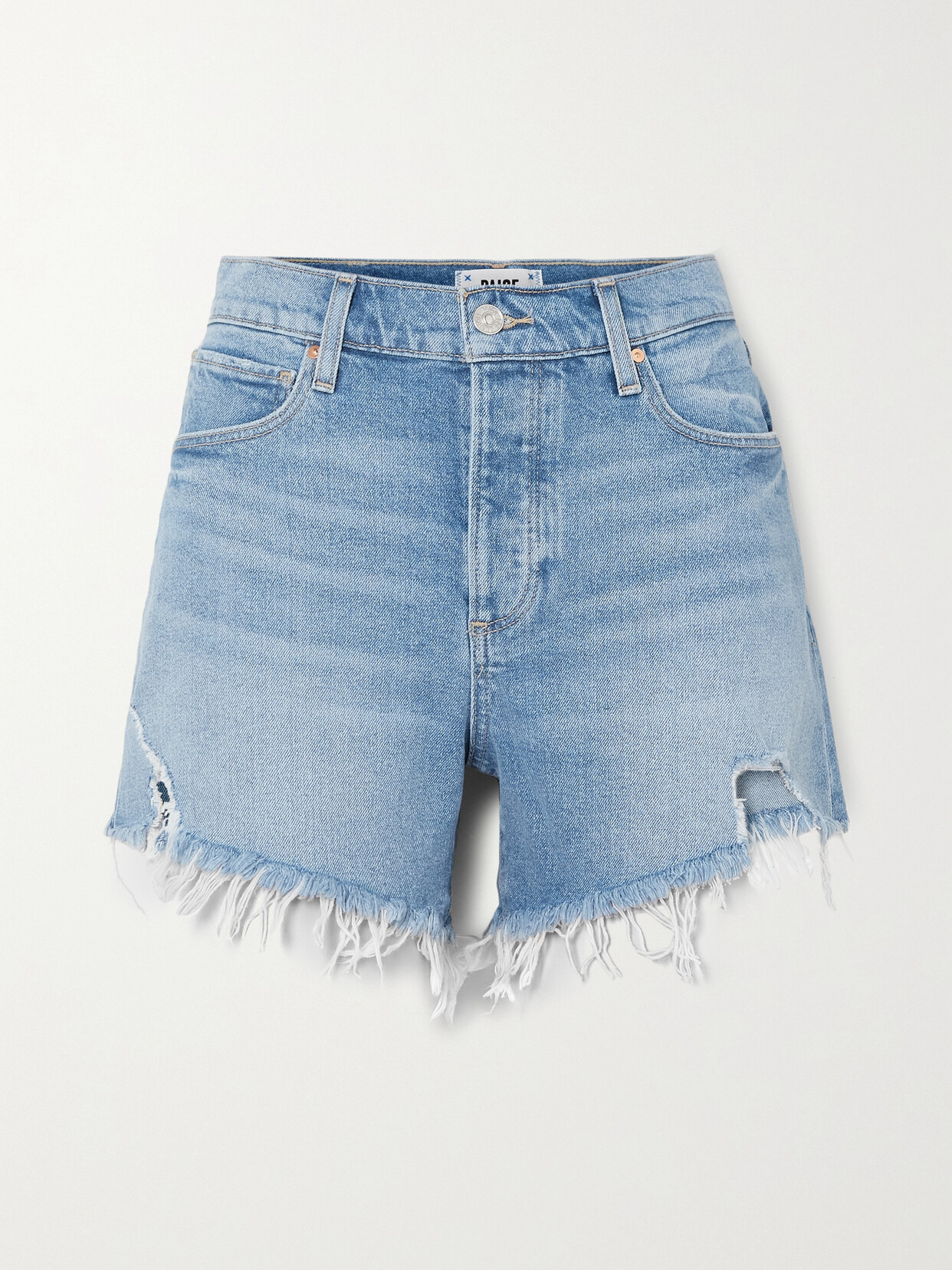 PAIGE - Asher Distressed Denim Shorts - Blue