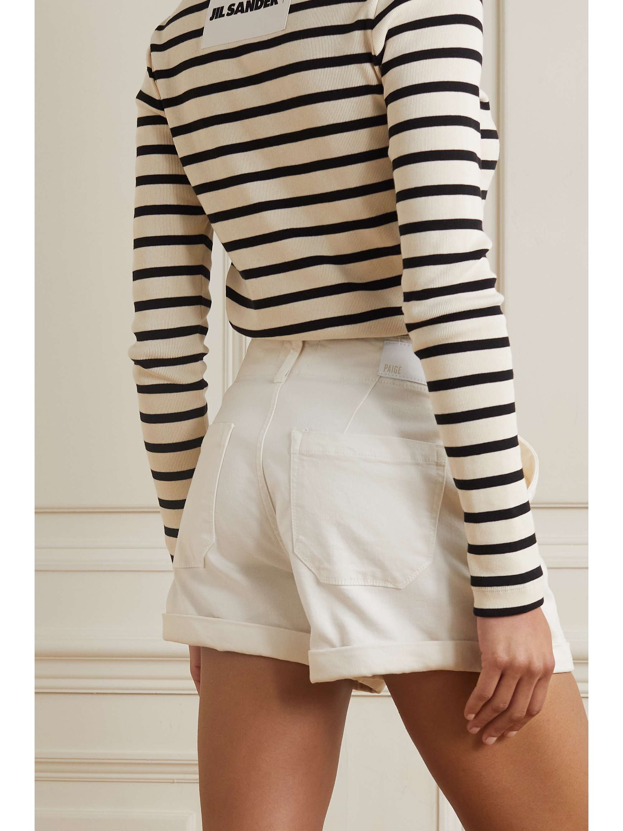PAIGE Brooklyn pleated stretch-denim shorts