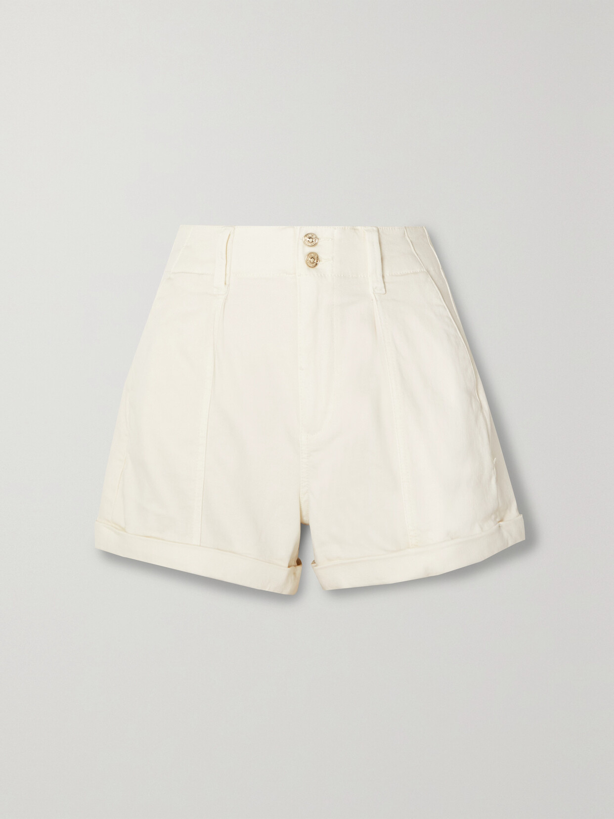 PAIGE - Brooklyn Pleated Stretch-denim Shorts - Off-white