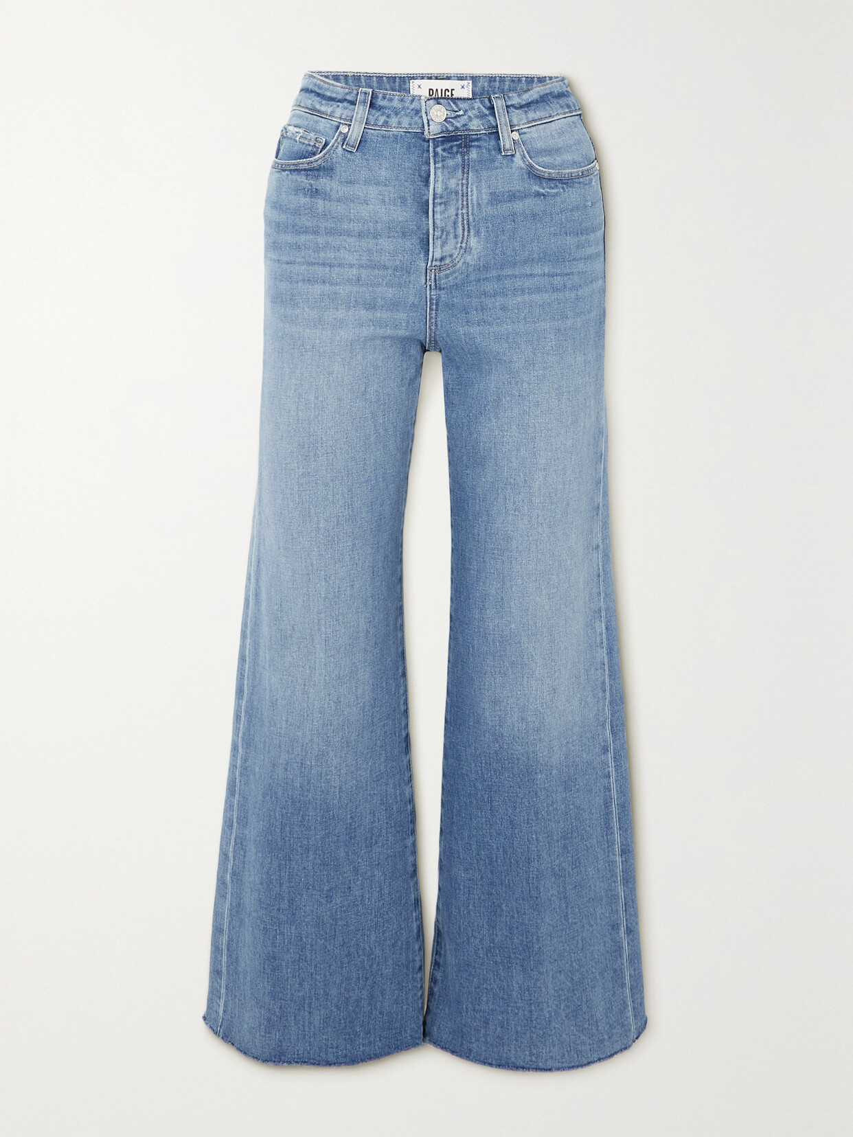 PAIGE - Anessa Cropped Distressed High-rise Flared Jeans - Blue