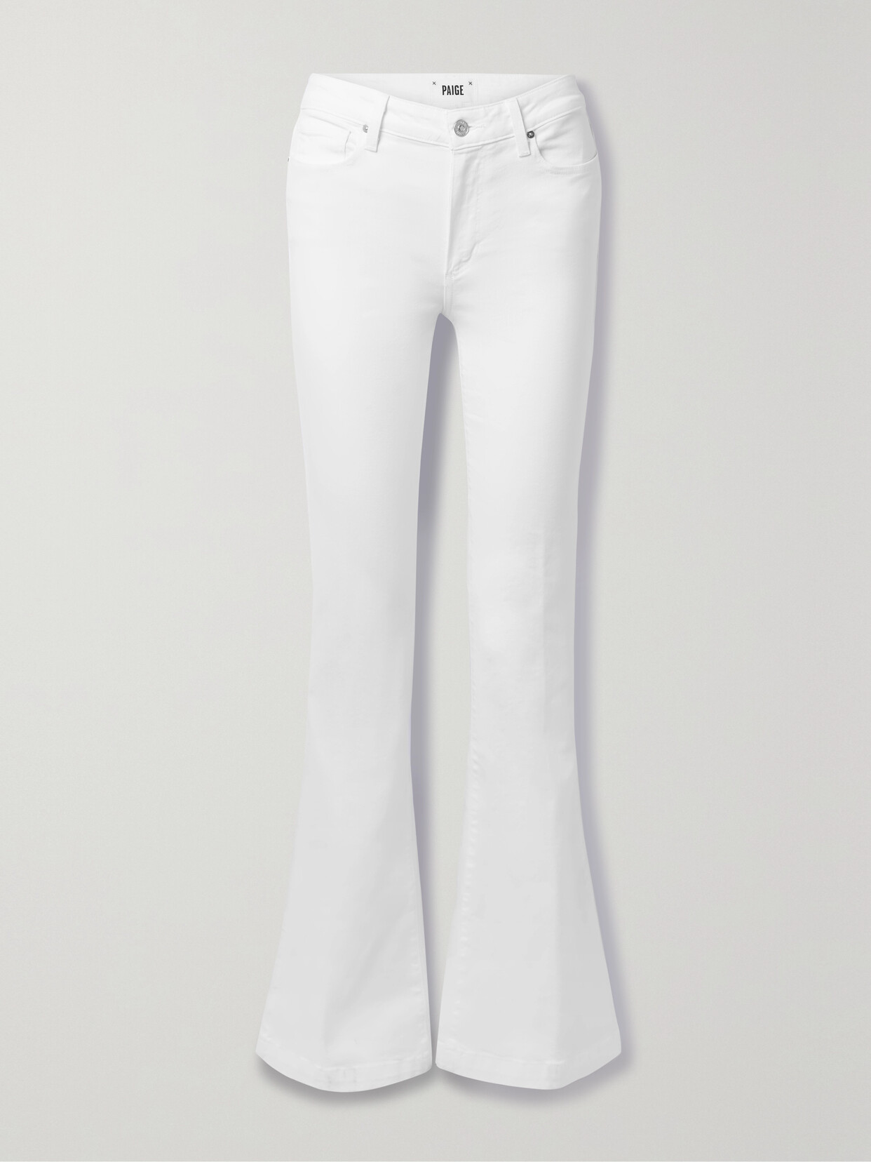 Shop Paige Genevieve High-rise Flared Jeans In White