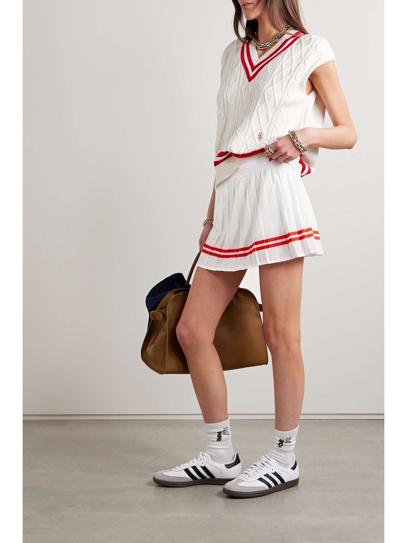 SPORTY & RICH + Prince pleated striped stretch tennis skirt