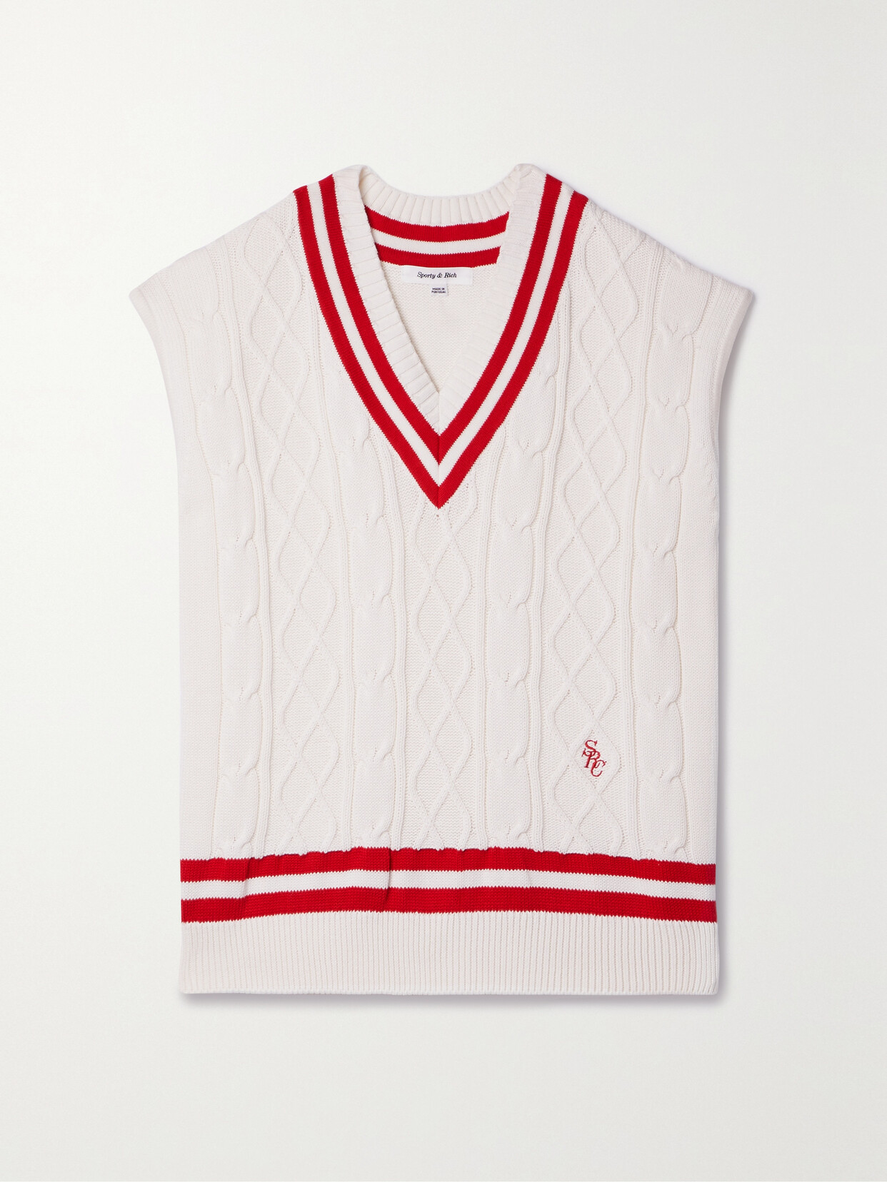 SPORTY AND RICH STRIPED CABLE-KNIT COTTON VEST