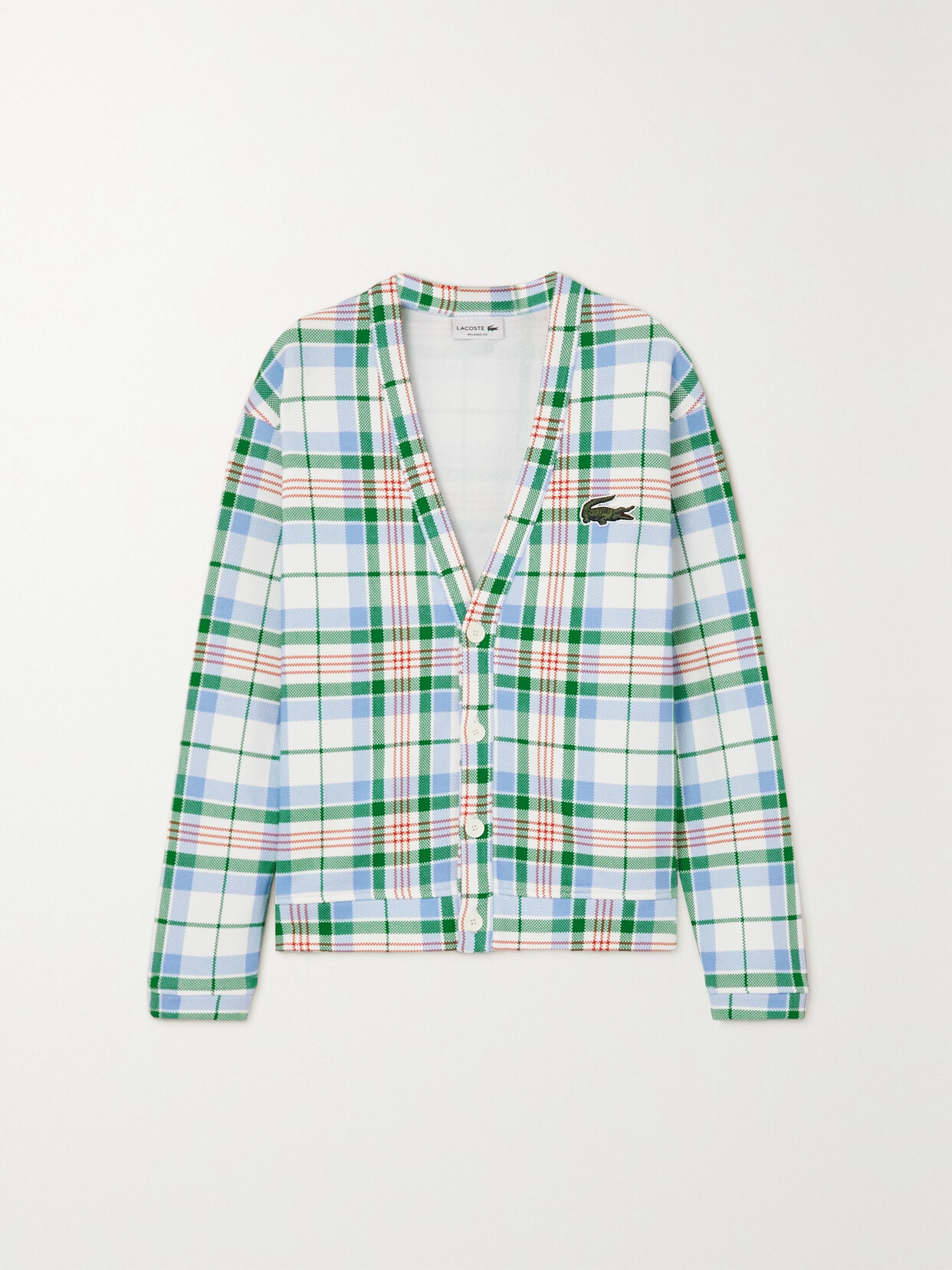 Lacoste - Appliquéd Checked Cotton Cardigan - Blue