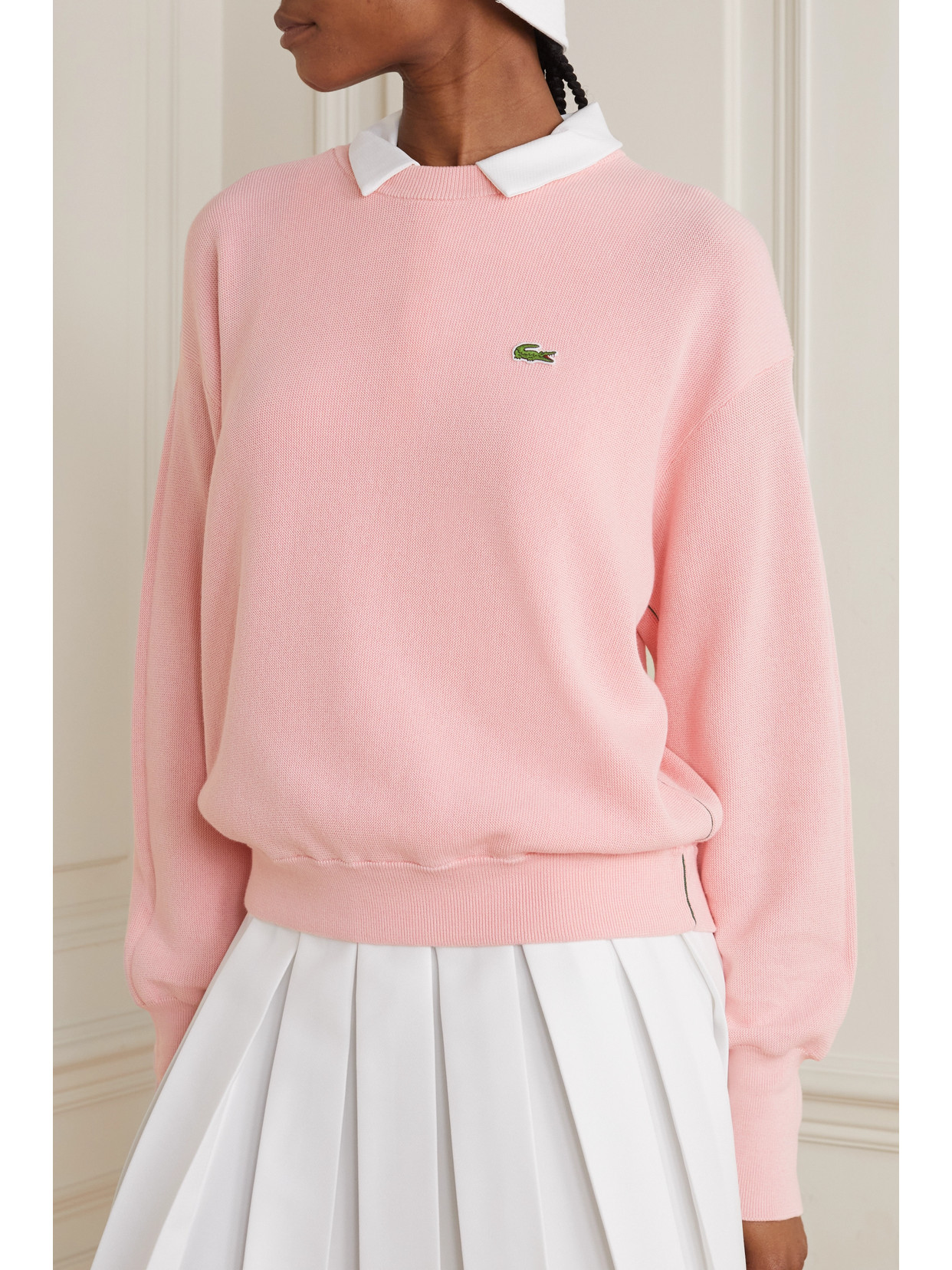 Lacoste Appliquéd Cotton Sweater In Pink | ModeSens