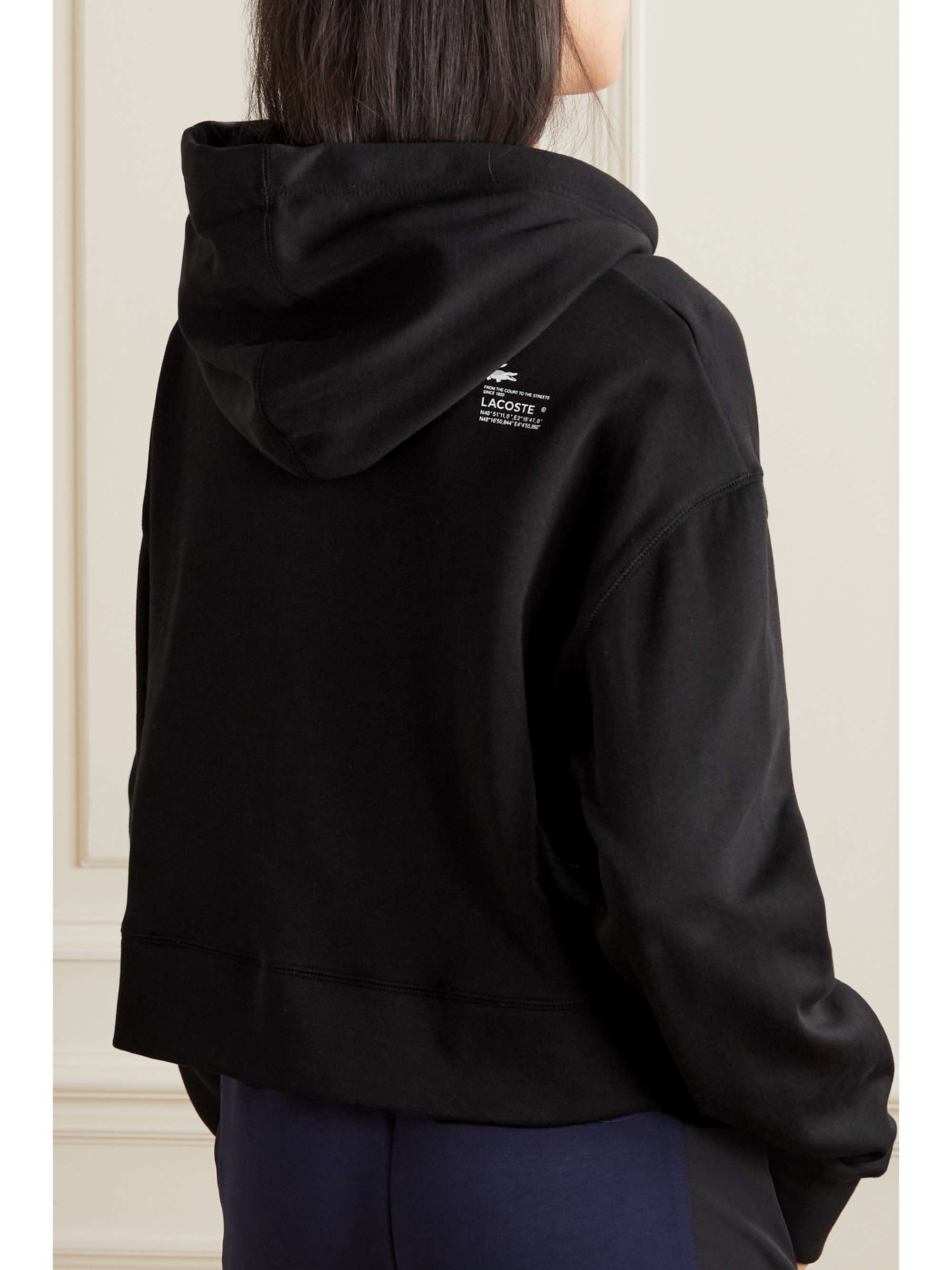 LACOSTE Appliquéd printed stretch cotton-blend jersey hoodie
