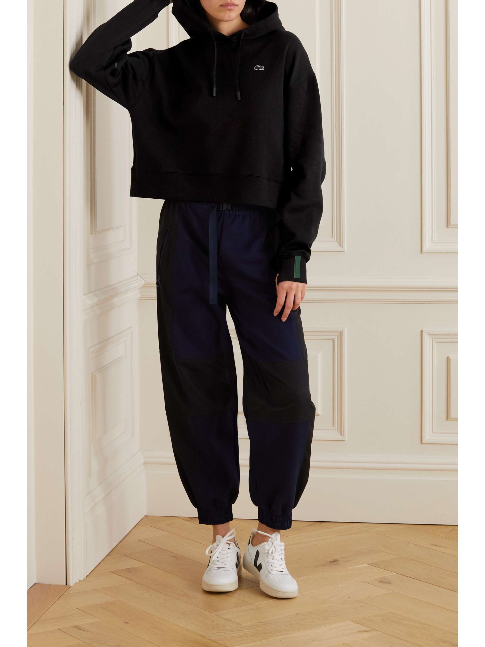 LACOSTE Appliquéd printed stretch cotton-blend jersey hoodie