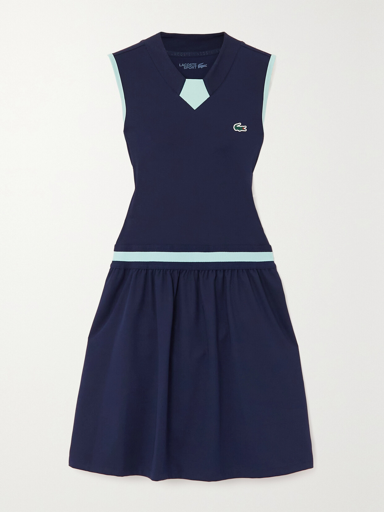 Lacoste - Layered Ruched Striped Piqué Golf Dress - Blue