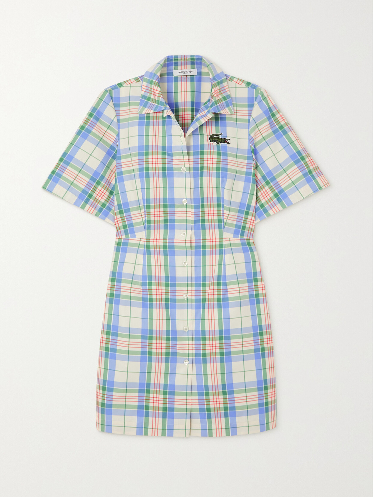 Lacoste - Appliquéd Checked Cotton-blend Mini Shirt Dress - Green