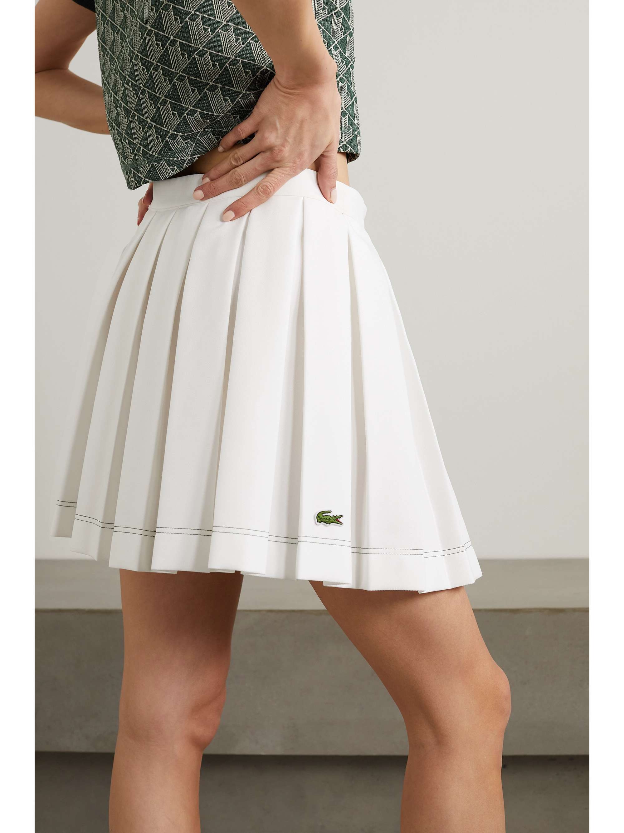 LACOSTE + Roland Garros appliquéd pleated jersey tennis skirt
