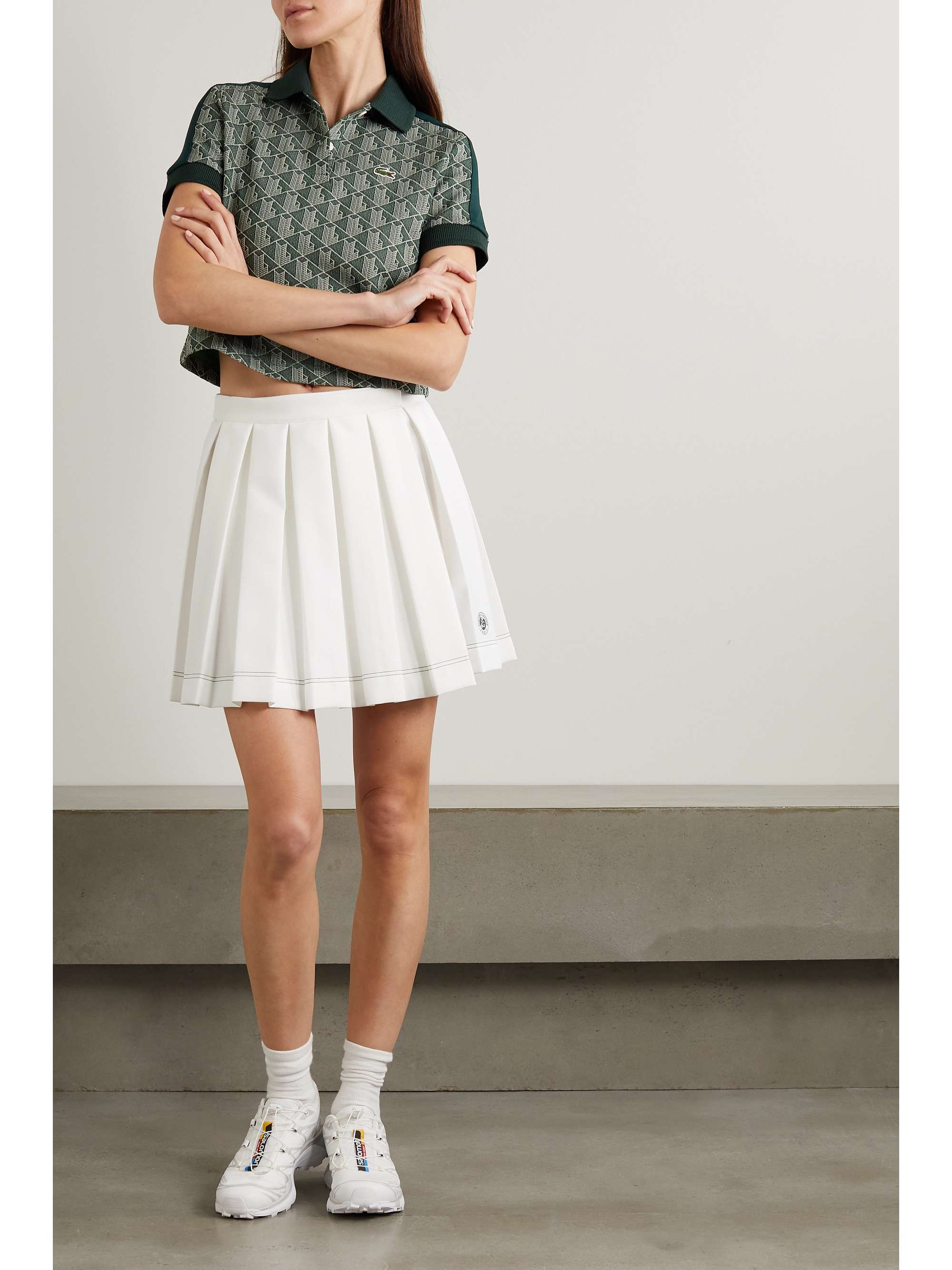 LACOSTE + Roland Garros appliquéd pleated jersey tennis skirt