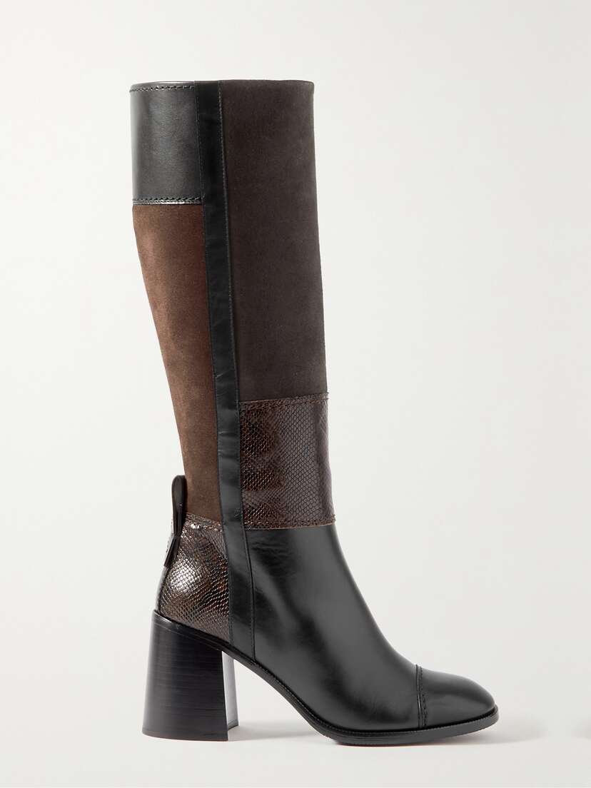 See By Chloé Irine Patchwork Leather And Suede Knee Boots