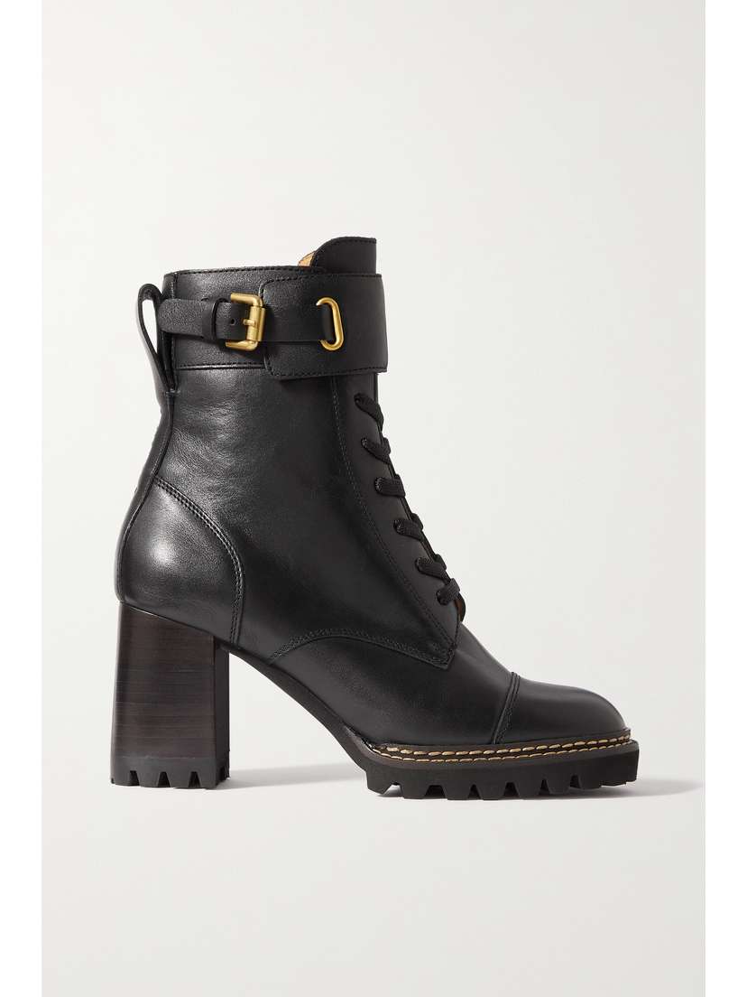 See By Chloé Mallory Buckled Lace-up Leather Ankle Boots