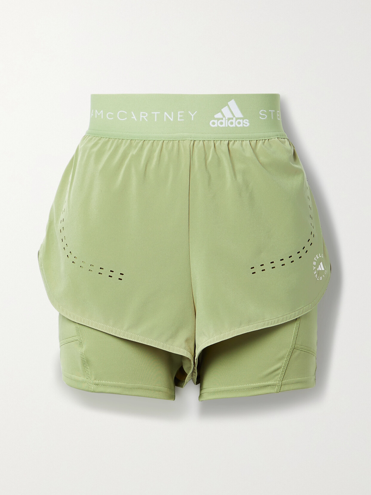 adidas by Stella McCartney - Truepurpose Layered Perforated Recycled-shell And Stretch Shorts - Green