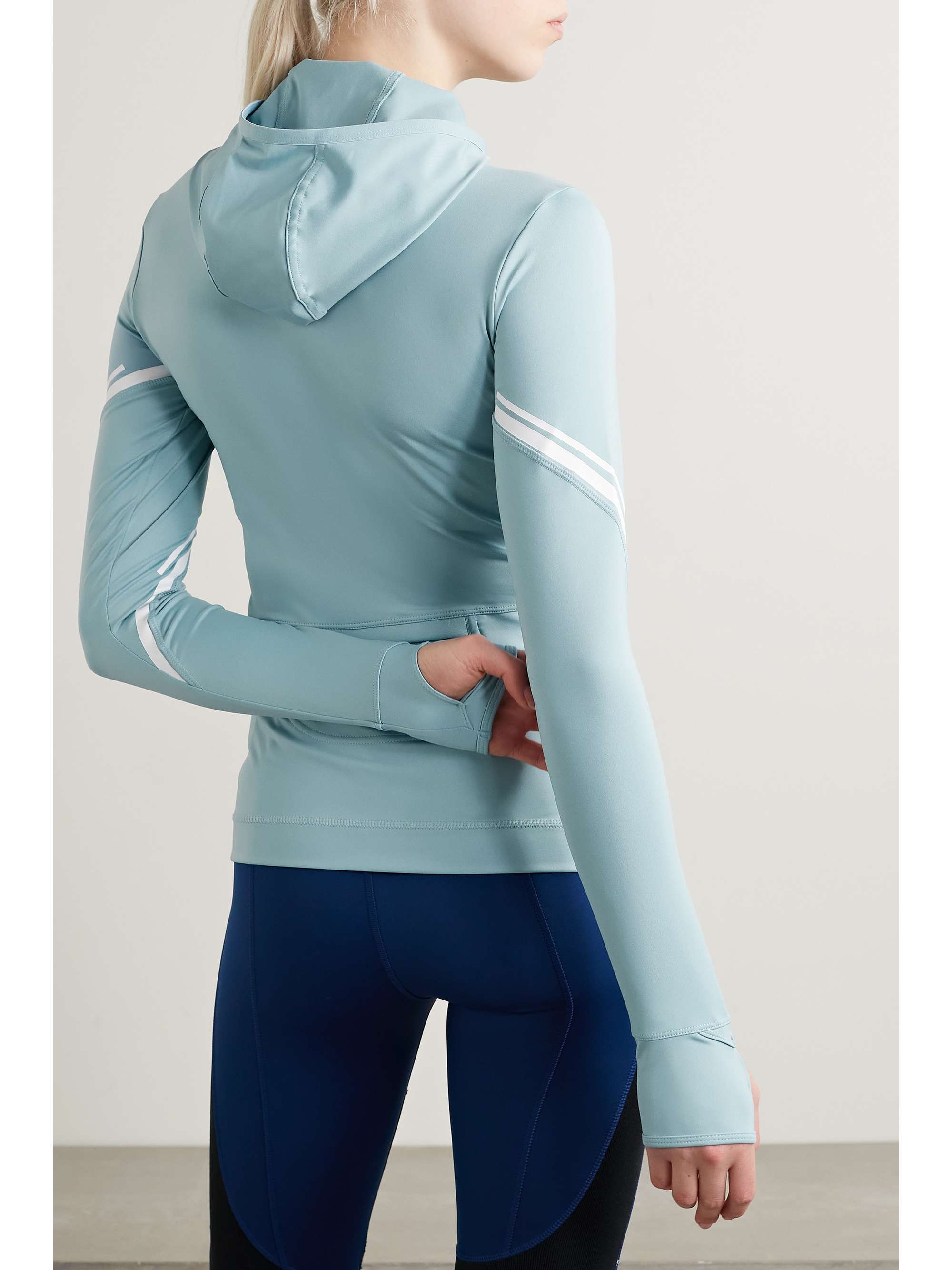 ADIDAS BY STELLA MCCARTNEY TruePace hooded striped stretch recycled top