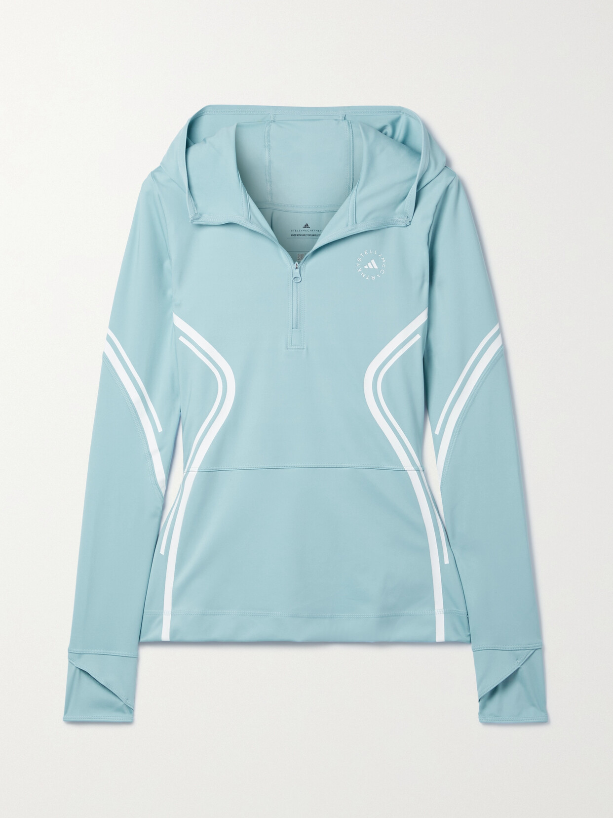 adidas by Stella McCartney - Truepace Hooded Striped Stretch Recycled Top - Blue