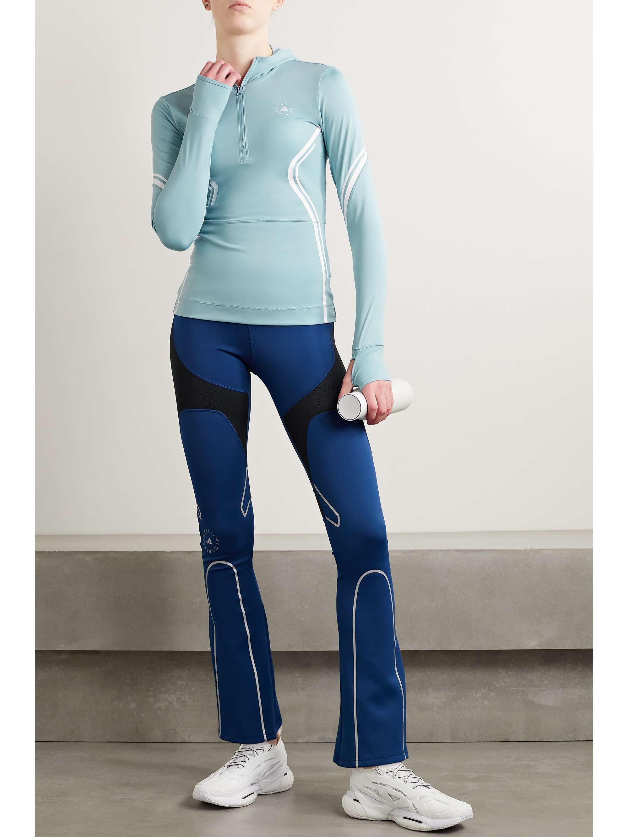 ADIDAS BY STELLA MCCARTNEY TruePace hooded striped stretch recycled top