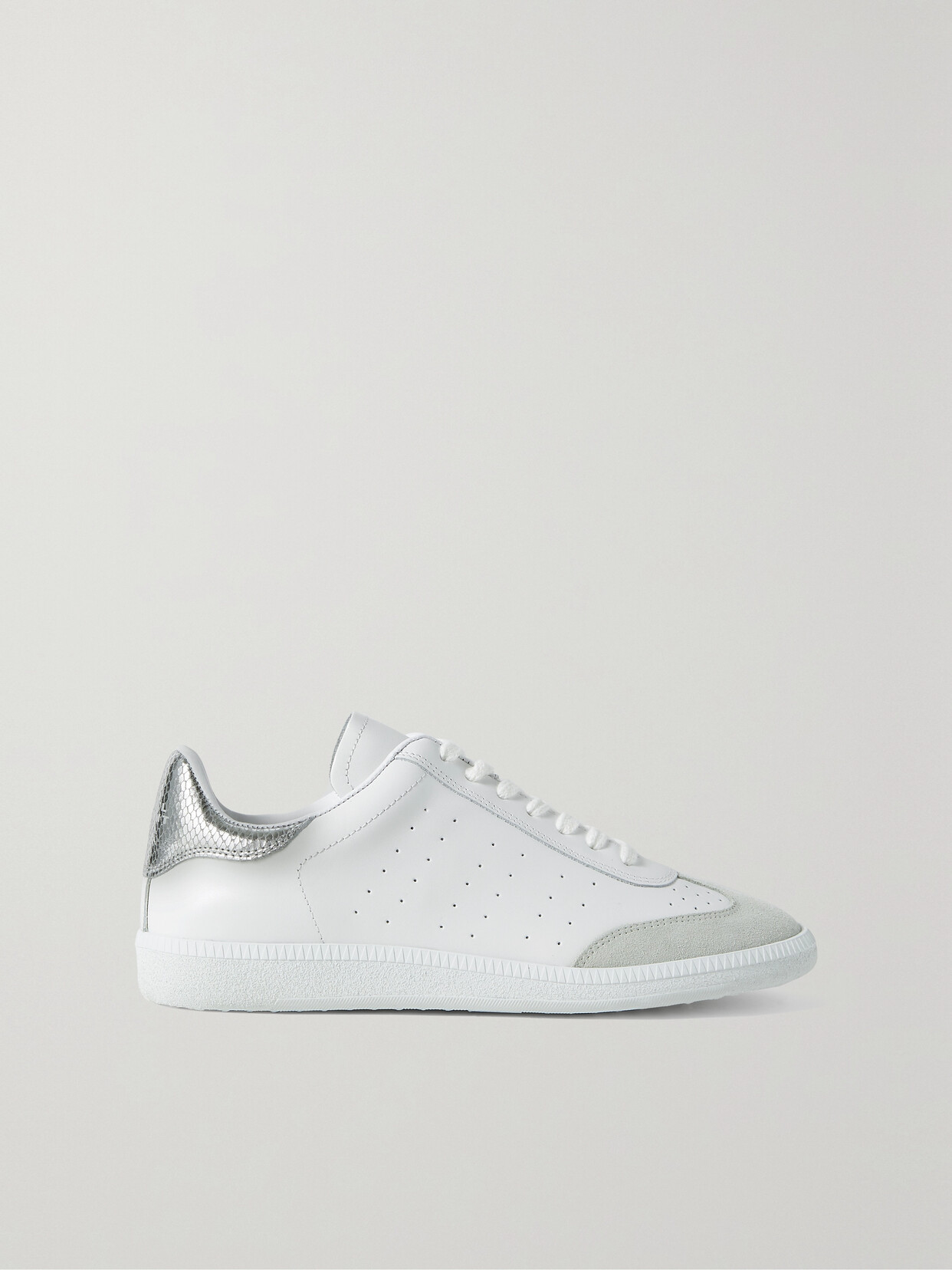 Isabel Marant - Bryce Metallic And Suede-trimmed Perforated Leather Sneakers - Silver