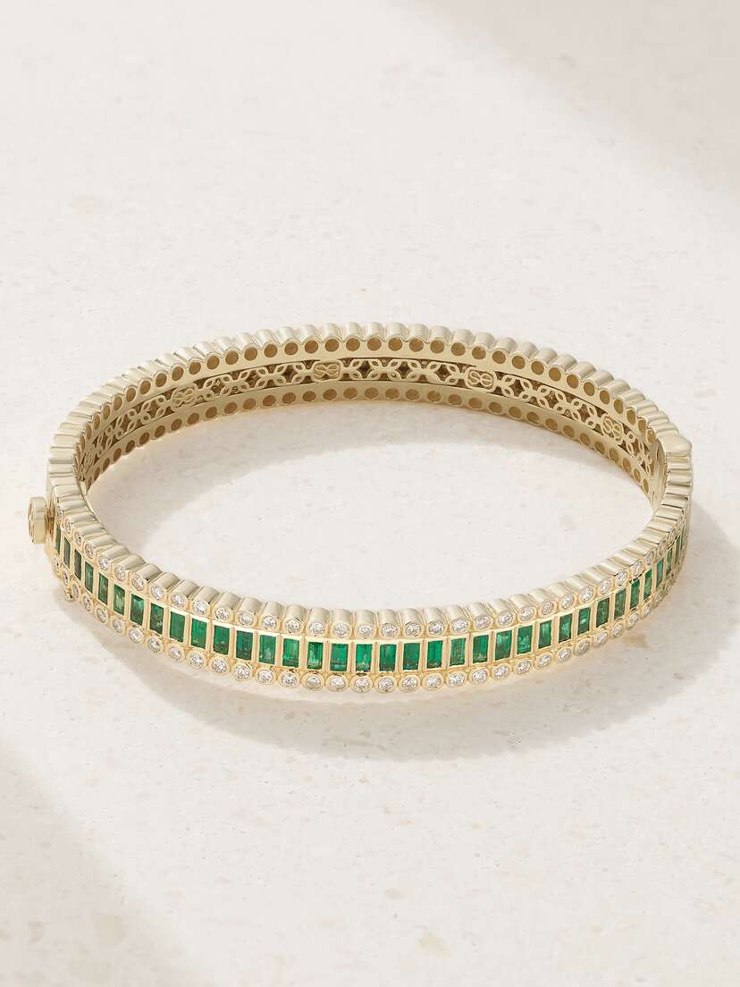 Sydney Evan 14-karat Gold, Emerald And Diamond Bracelet