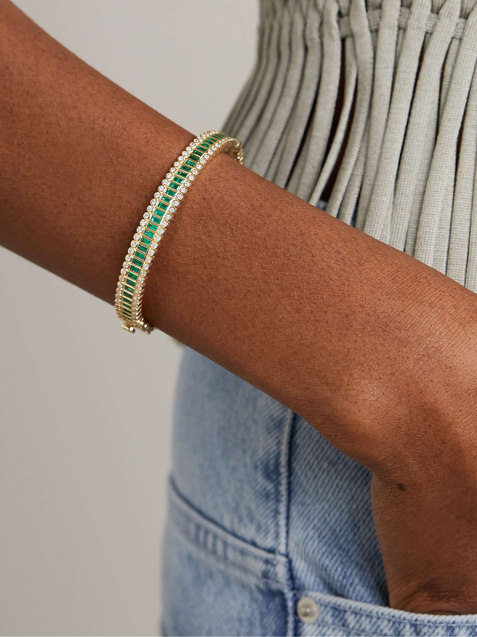SYDNEY EVAN 14-karat gold, emerald and diamond bracelet