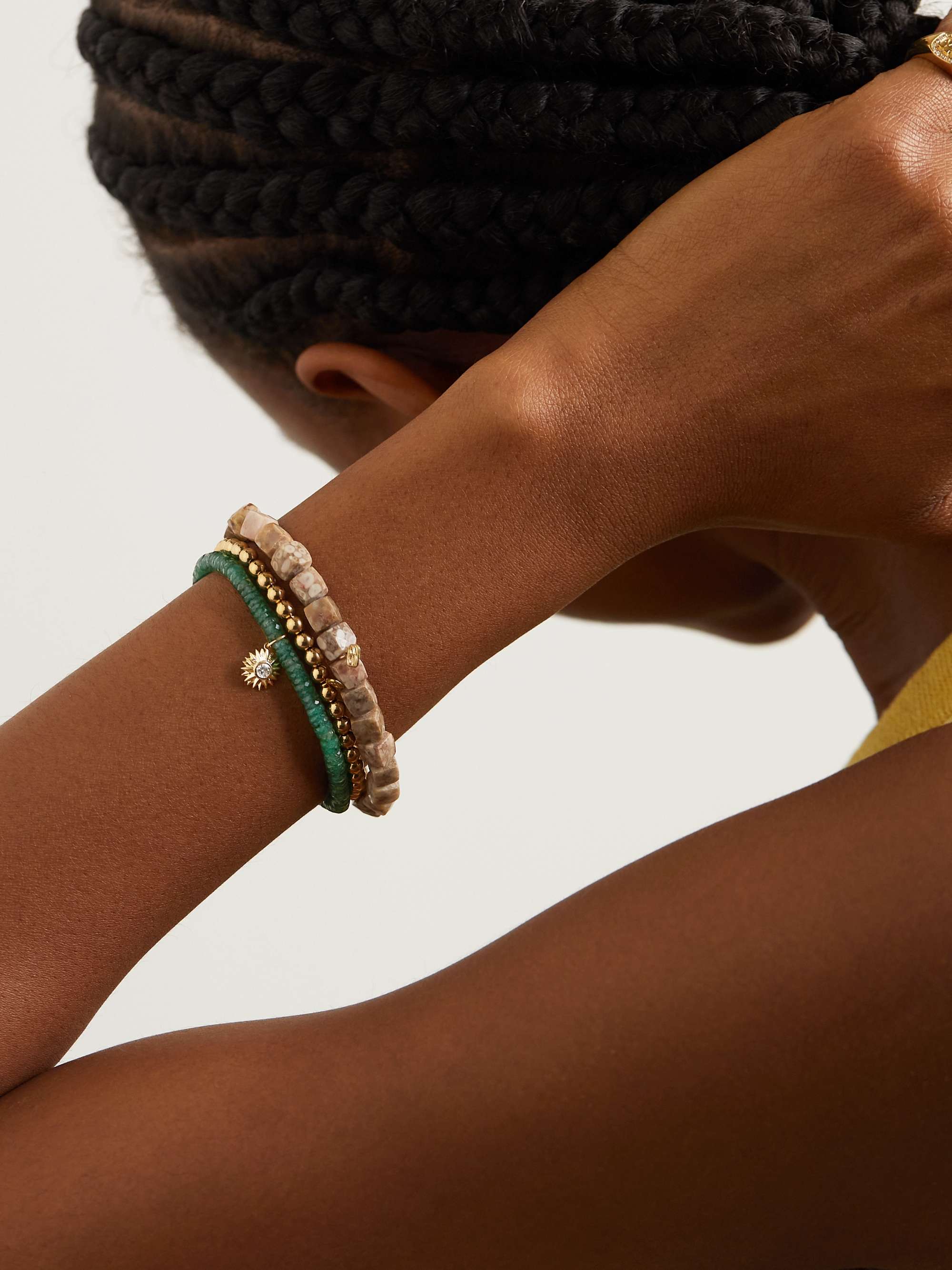 SYDNEY EVAN Sunburst 14-karat gold, aventurine and diamond brcaelet