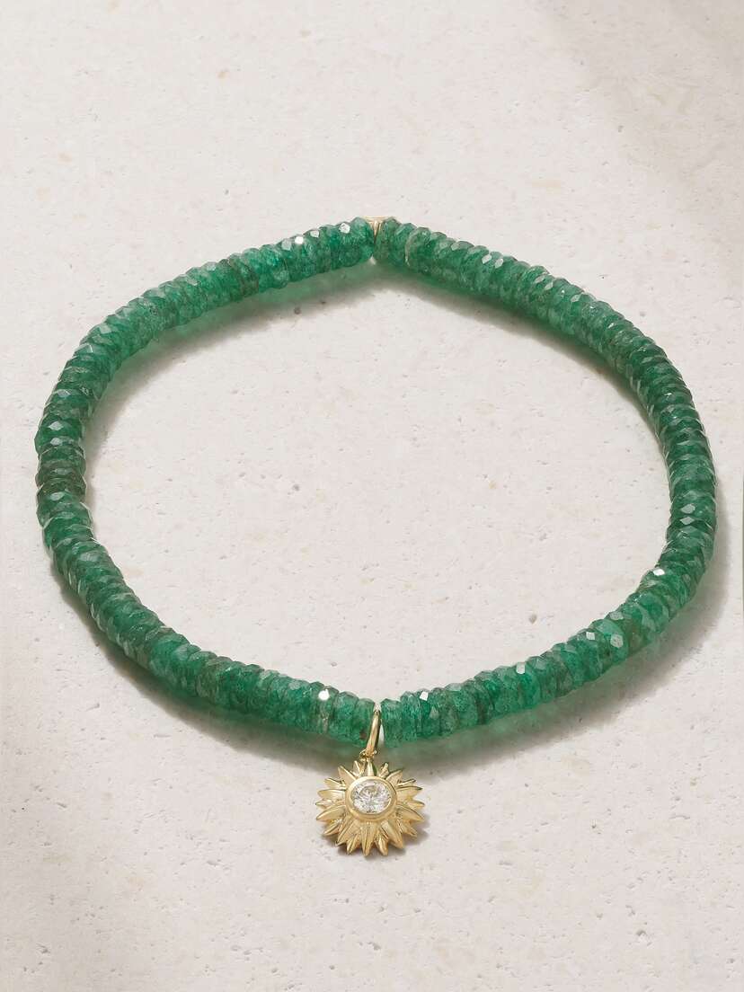 Sydney Evan Sunburst 14-karat Gold, Aventurine And Diamond Brcaelet