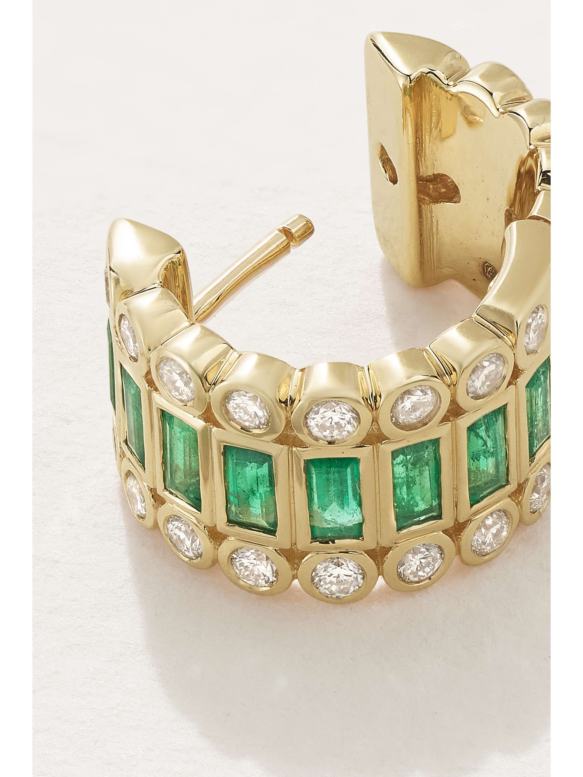 SYDNEY EVAN 14-karat gold, emerald and diamond hoop earrings