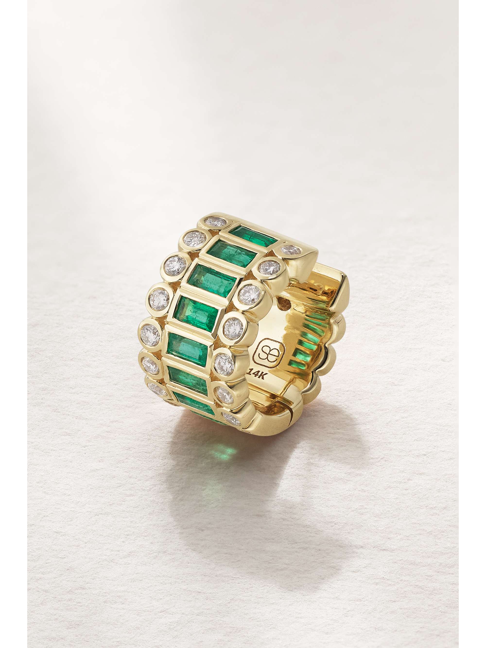 SYDNEY EVAN 14-karat gold, emerald and diamond hoop earrings